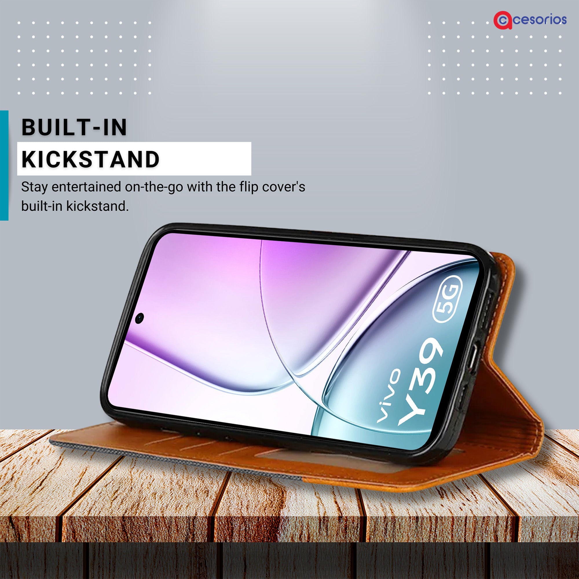 Accesorios Vivo Y39 5G denim flip cover – Grey – Image 4 #color_grey