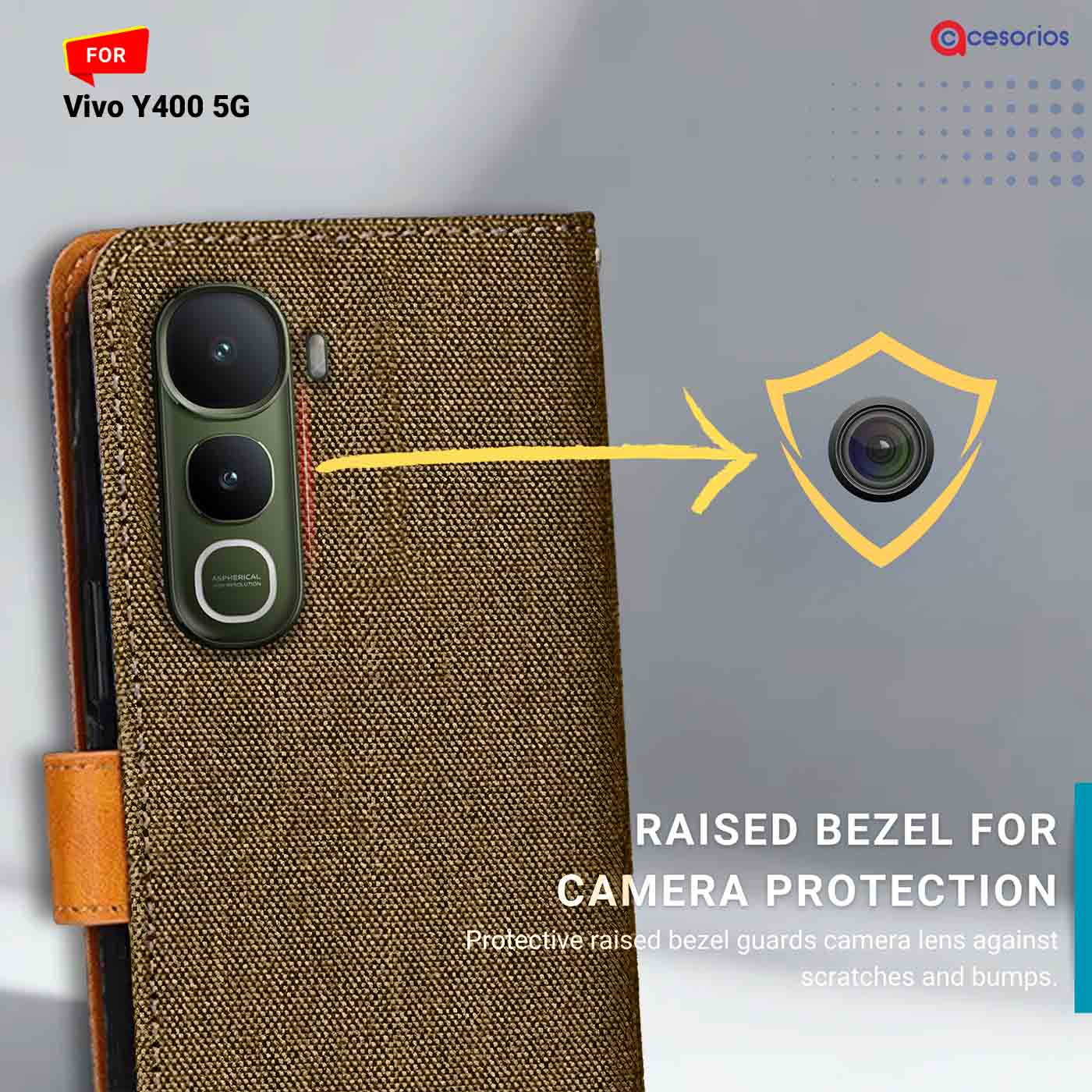 Accesorios Vivo Y400 5G denim flip cover – Dark Brown – Image 2 #color_dark b