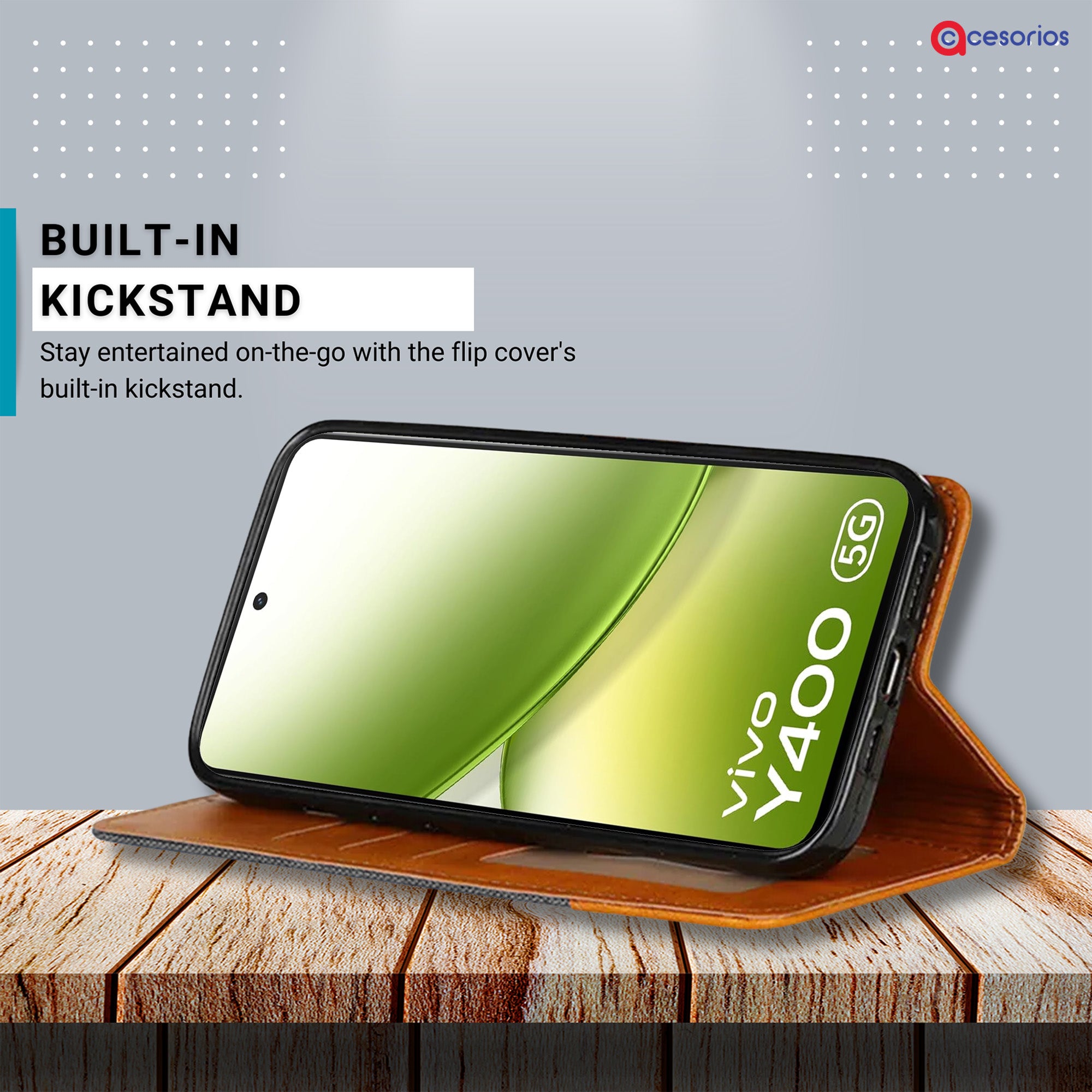 Accesorios Vivo Y400 5G denim flip cover – Grey – Image 4 #color_grey