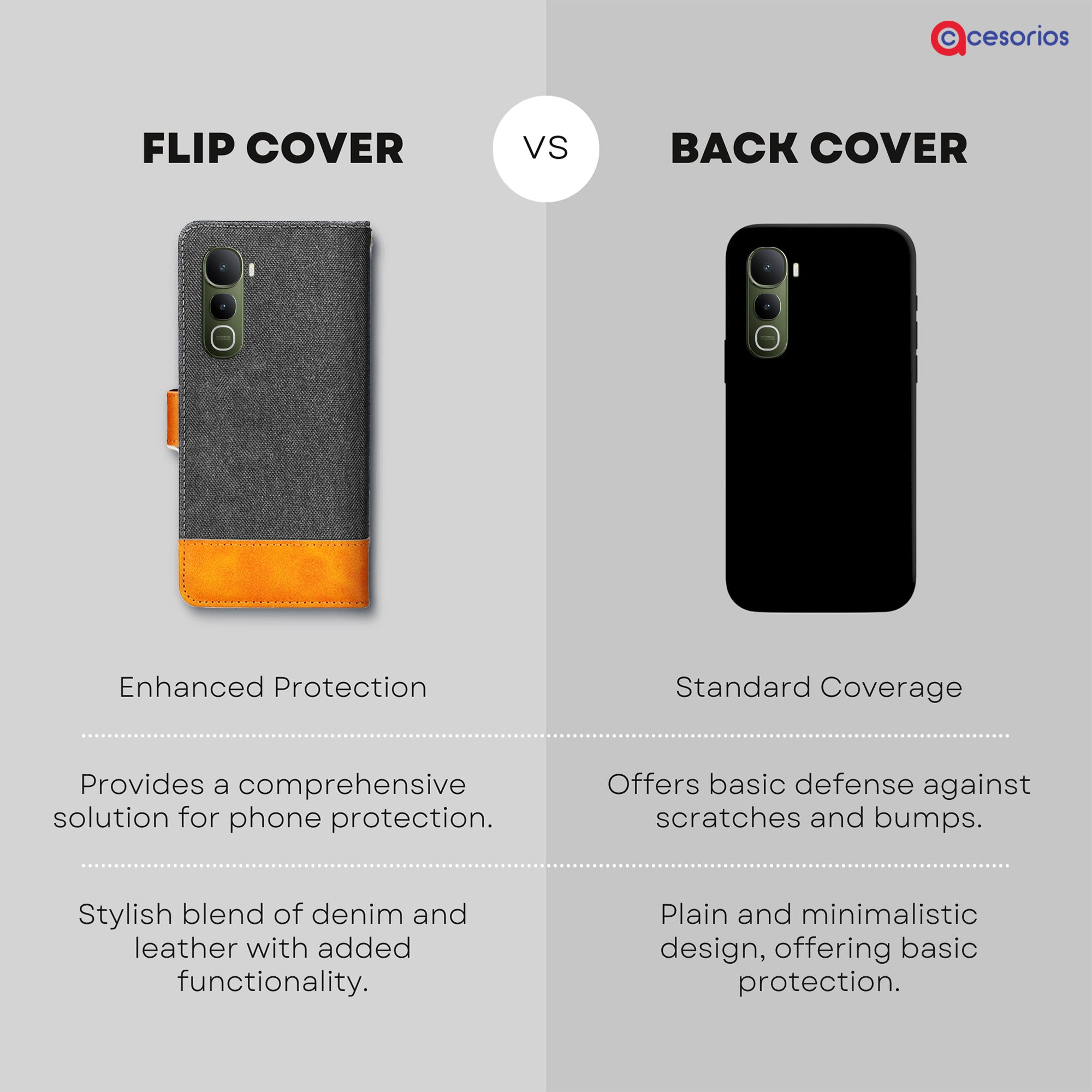 Accesorios Vivo Y400 5G denim flip cover – Grey – Image 8 #color_grey