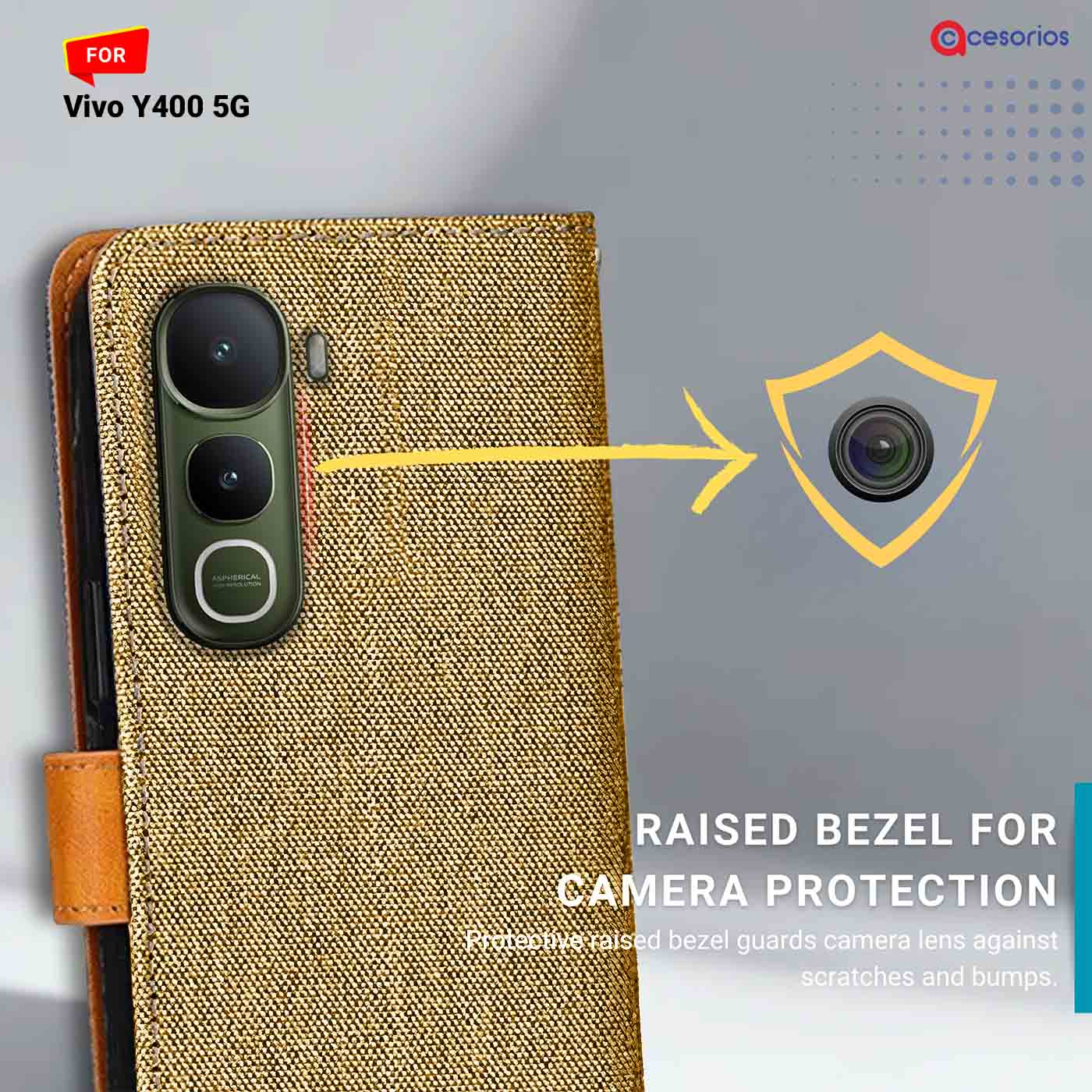 Accesorios Vivo Y400 5G denim flip cover – Light Brown – Image 2 #color_light b