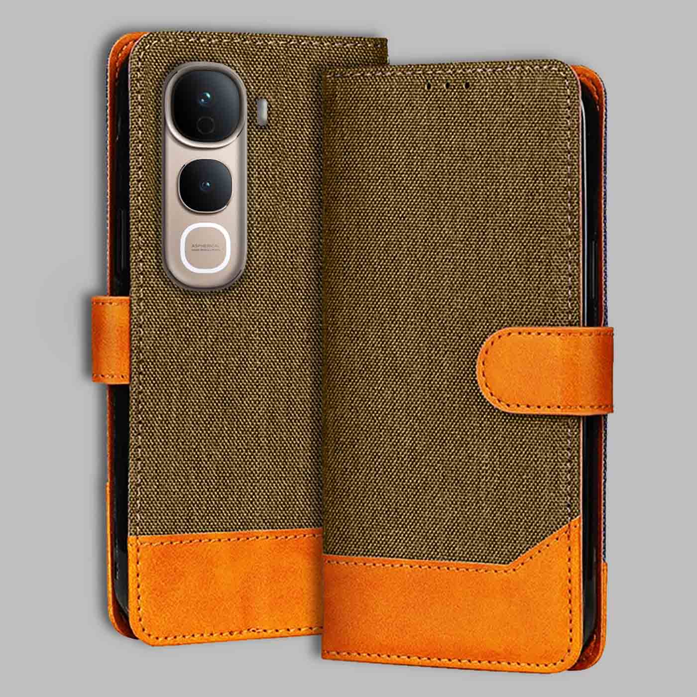 Accesorios Vivo Y400 Pro 5G denim flip cover – Dark Brown – Image 1 #color_dark b