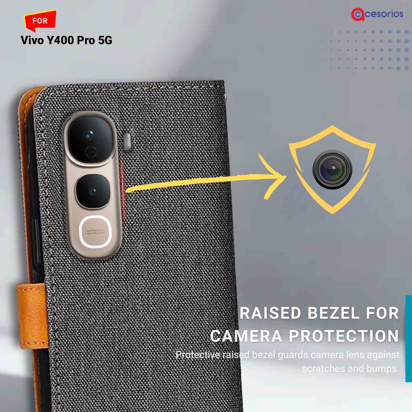 Accesorios Vivo Y400 Pro 5G denim flip cover – Grey – Image 2 #color_