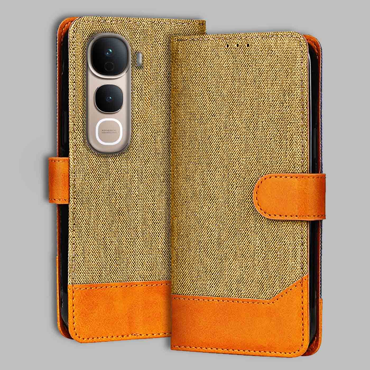 Accesorios Vivo Y400 Pro 5G denim flip cover – Light Brown – Image 1 #color_light b