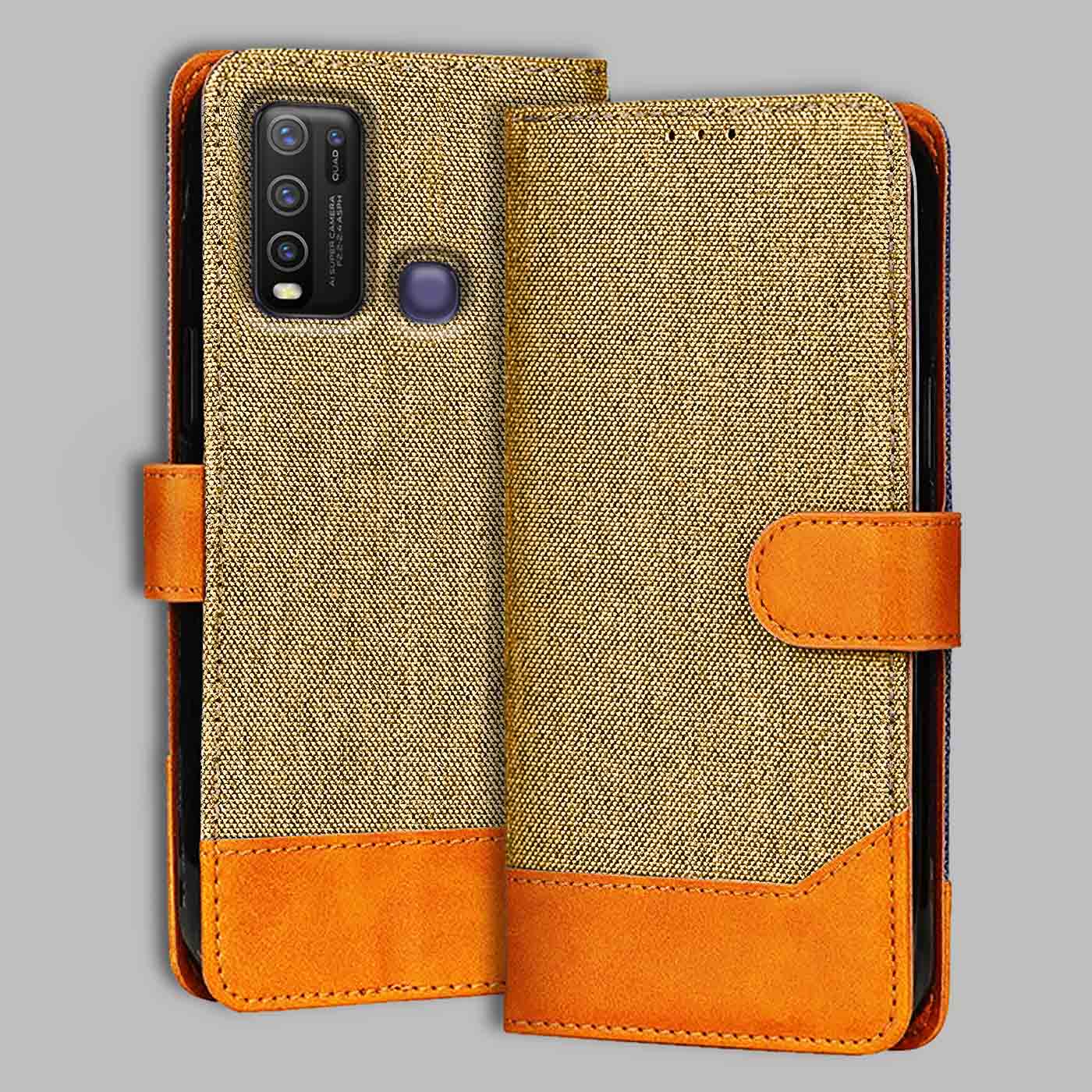 Accesorios Vivo Y50 denim flip cover – Light Brown – Image 1 #color_light b