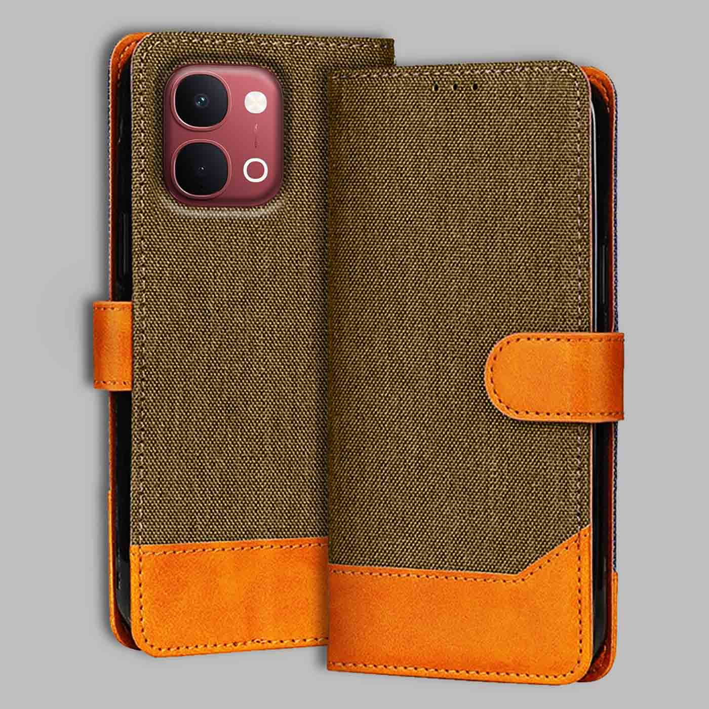 Accesorios Vivo Y51 Pro 5G denim flip cover – Dark Brown – Image 1 #color_dark b
