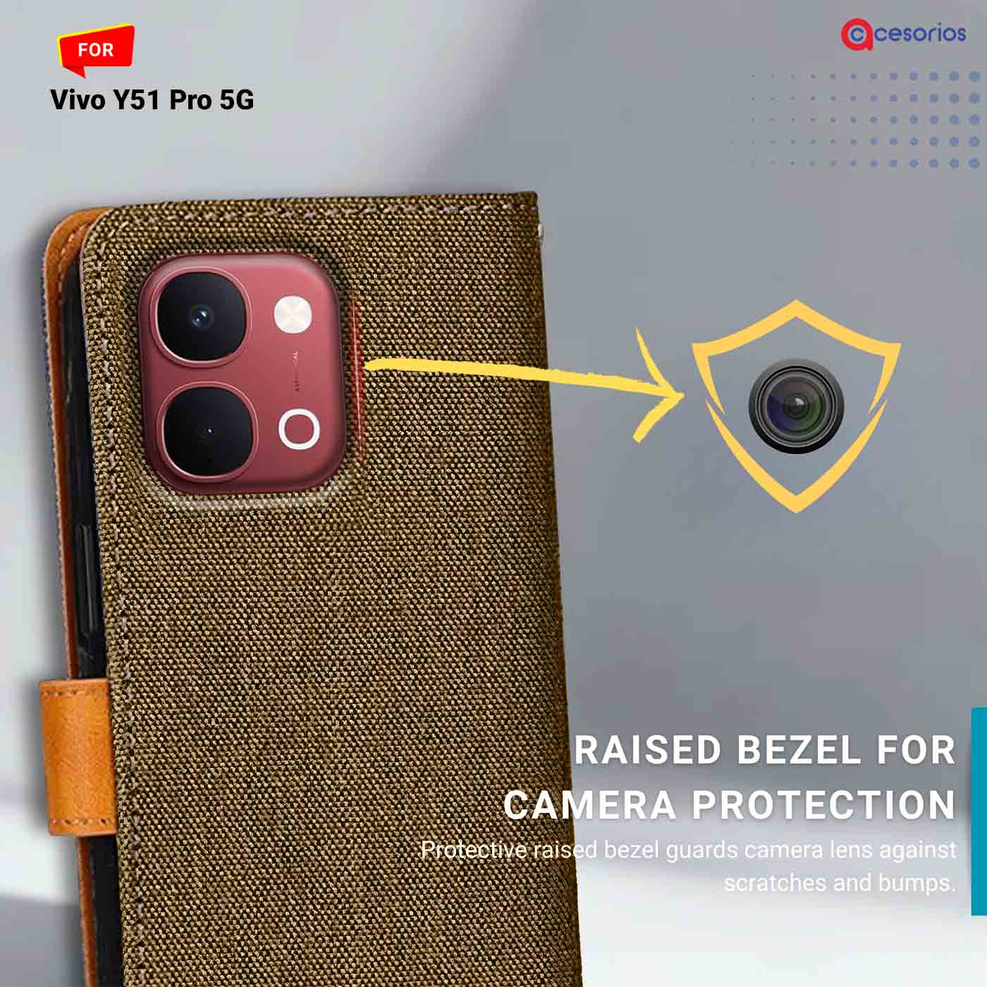 Accesorios Vivo Y51 Pro 5G denim flip cover – Dark Brown – Image 2 #color_dark b