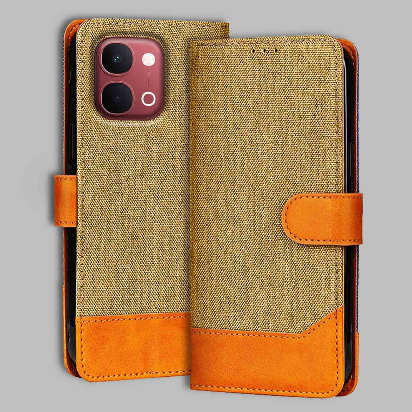Accesorios Vivo Y51 Pro 5G denim flip cover – Light Brown – Image 1 #color_light b