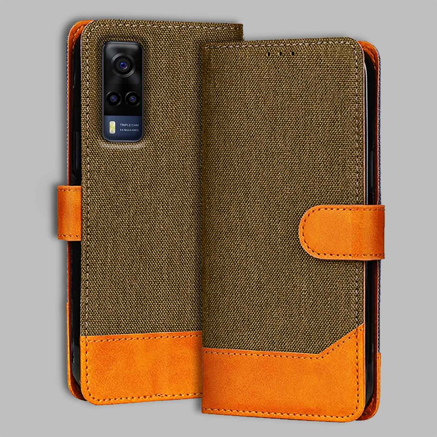 Accesorios Vivo Y53S denim flip cover – Dark Brown – Image 1 #color_dark b