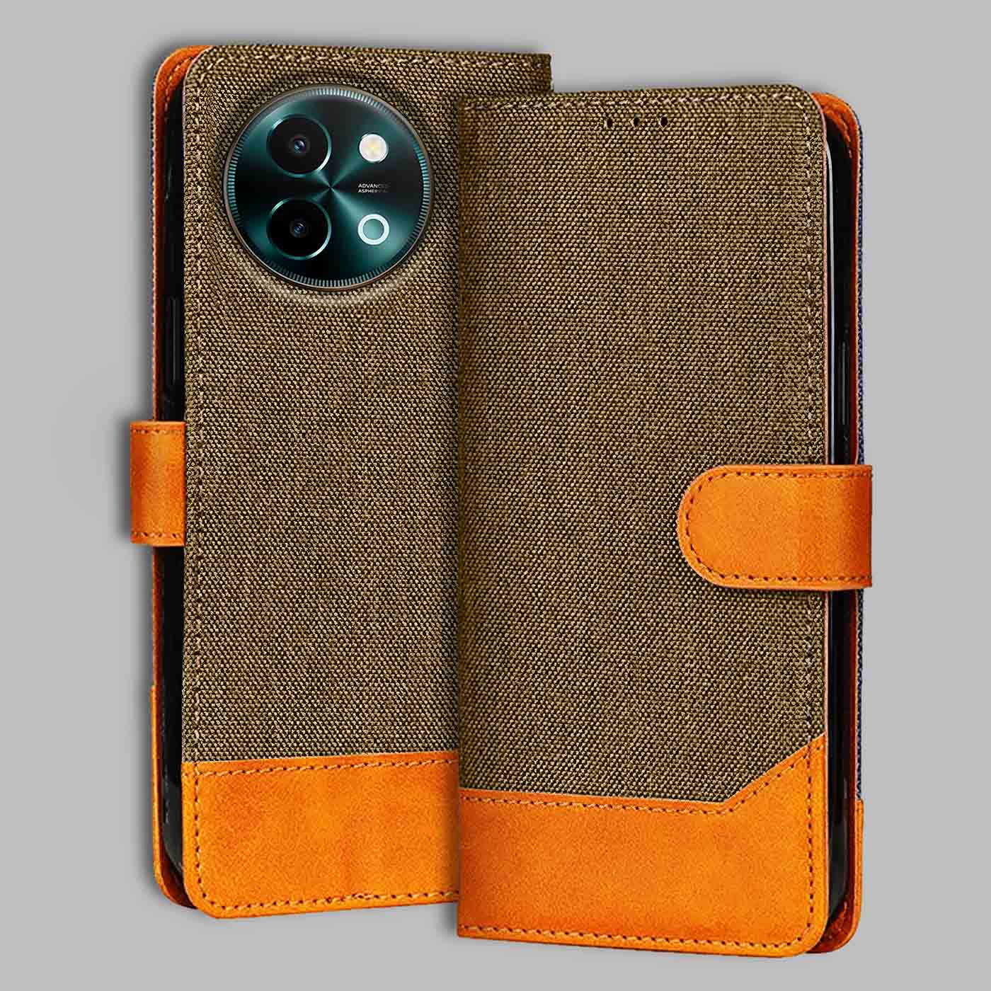 Accesorios Vivo Y58 5G denim flip cover – Dark Brown – Image 1 #color_dark b