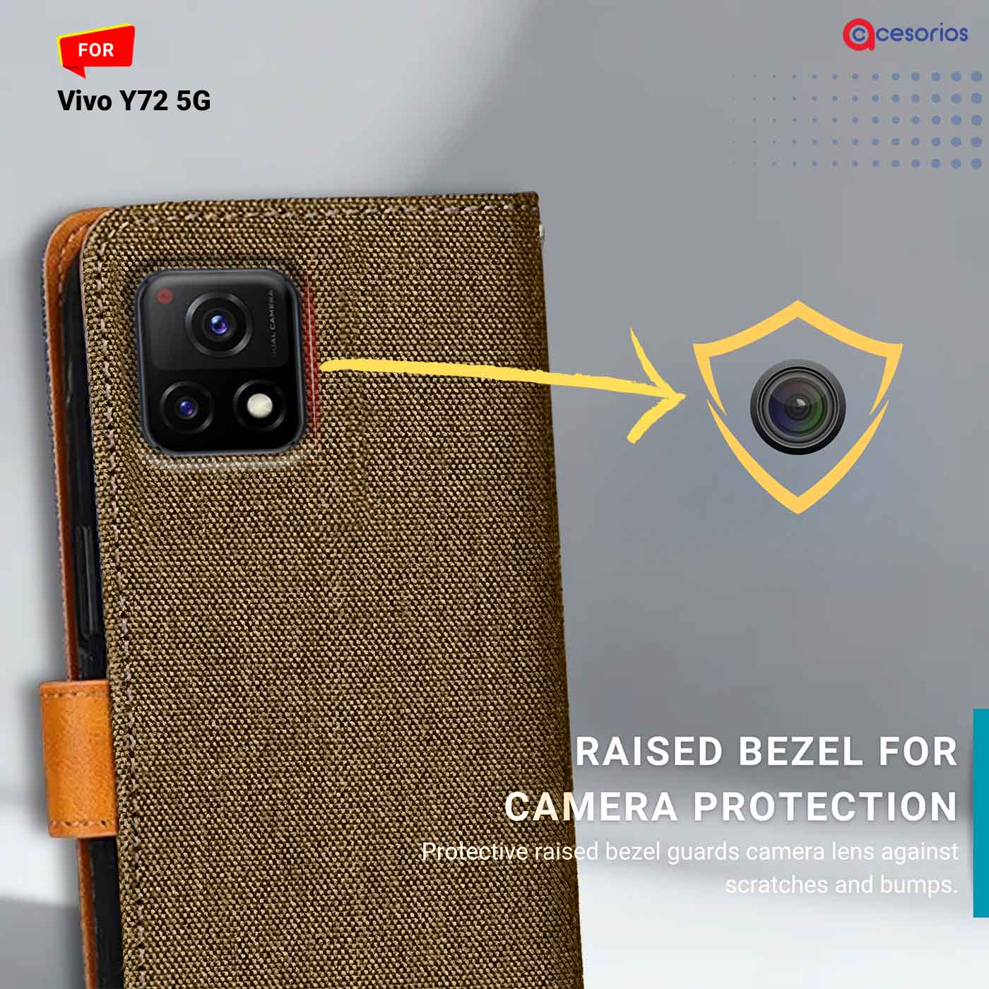 Accesorios Vivo Y72 5G denim flip cover – Dark Brown – Image 2 #color_dark b