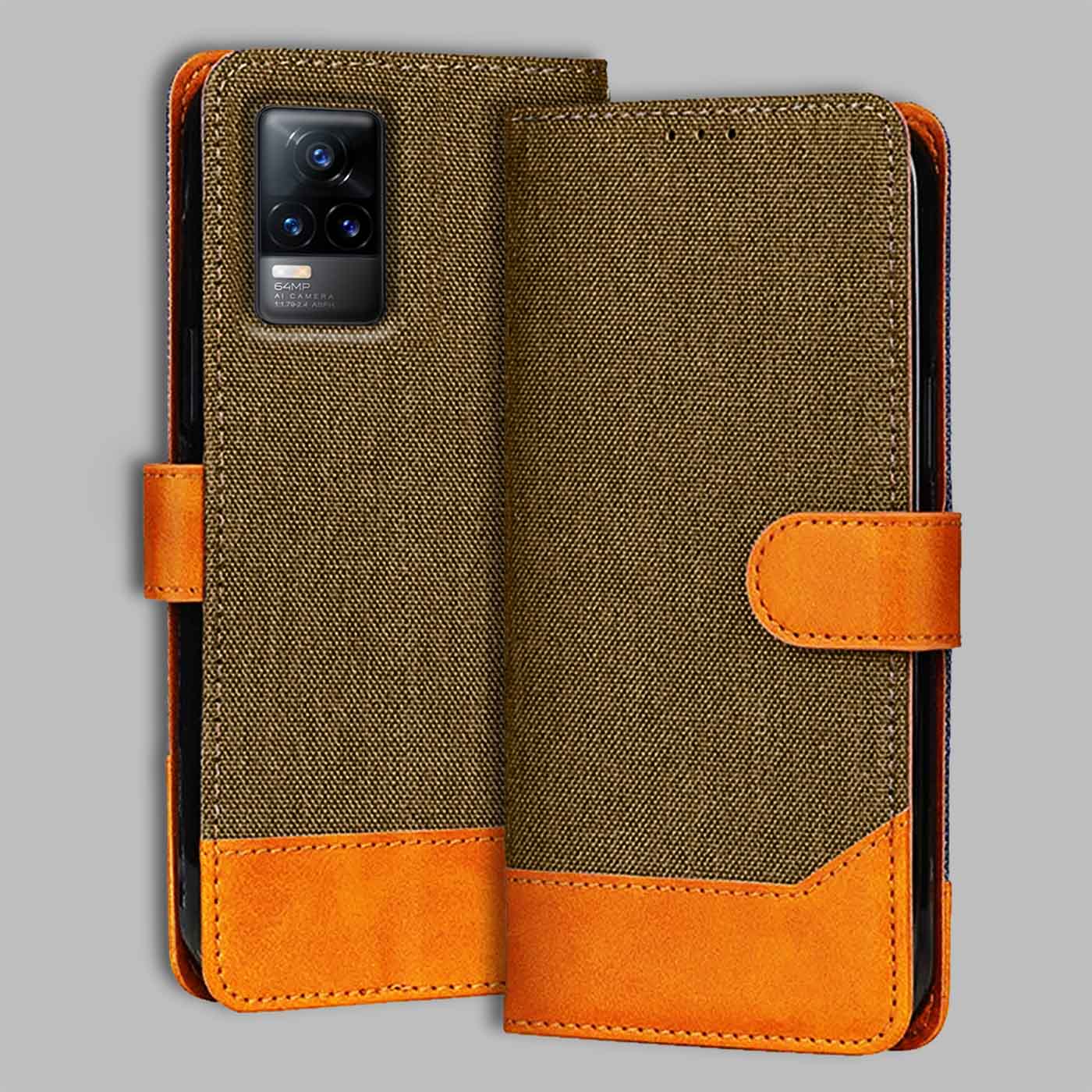 Accesorios Vivo Y73 5G denim flip cover – Dark Brown – Image 1 #color_dark b