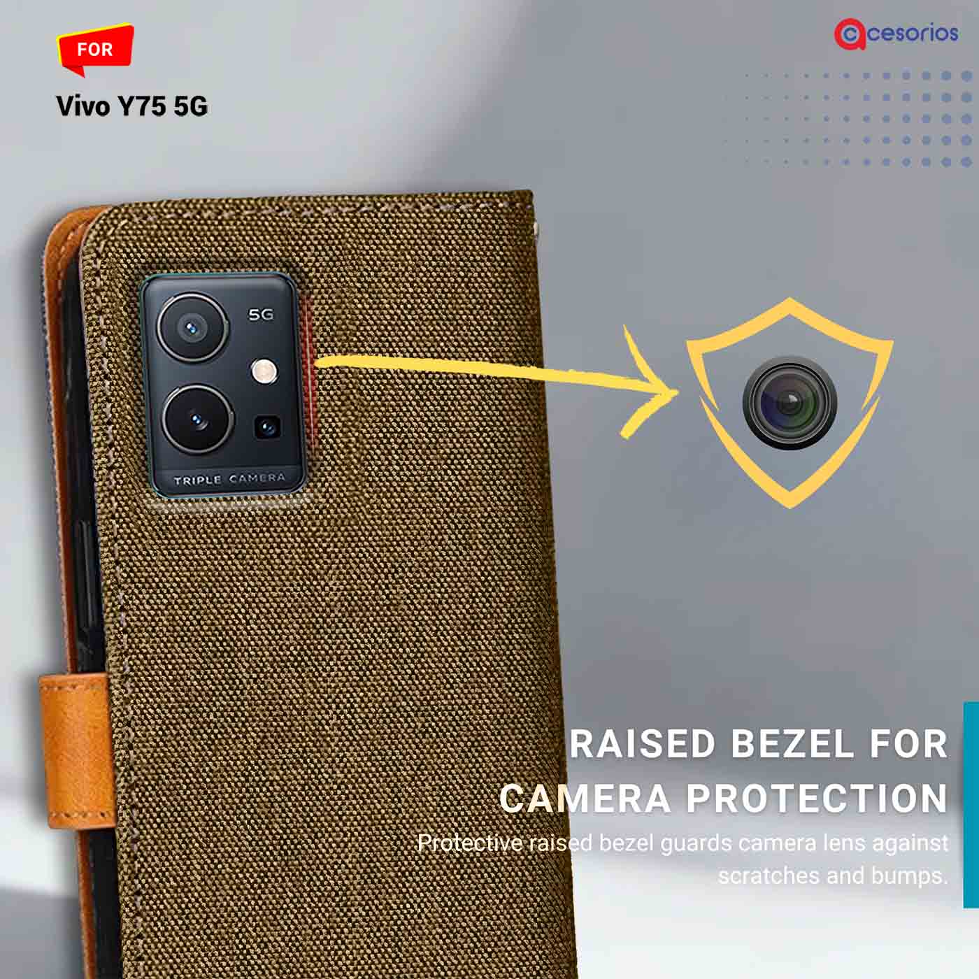 Accesorios Vivo Y75 5G denim flip cover – Dark Brown – Image 2 #color_dark b