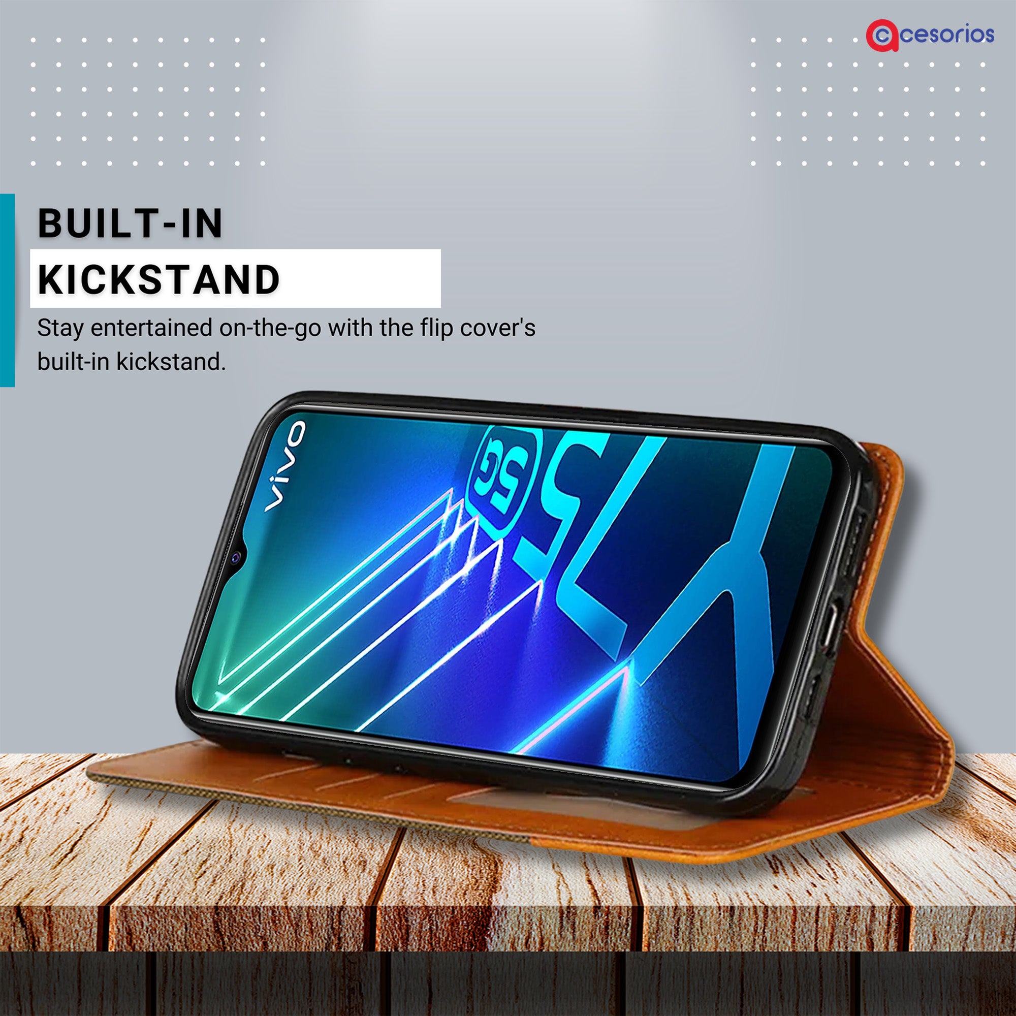 Accesorios Vivo Y75 5G denim flip cover – Dark Brown – Image 4 #color_dark brown
