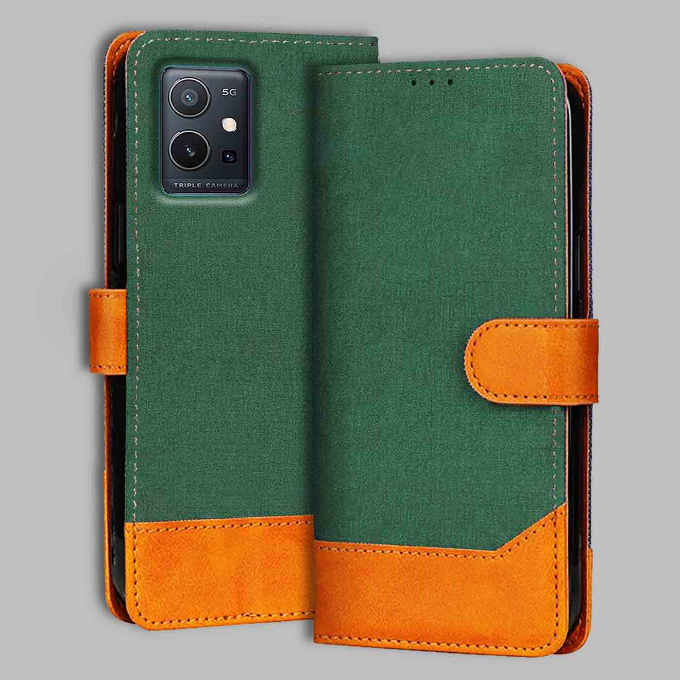 Accesorios Vivo Y75 5G denim flip cover – Green – Image 1 #color_g