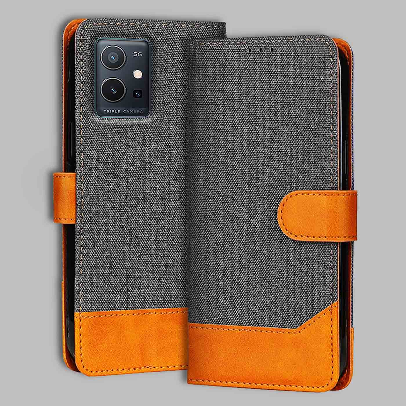 Accesorios Vivo Y75 5G denim flip cover – Grey – Image 1 #color_
