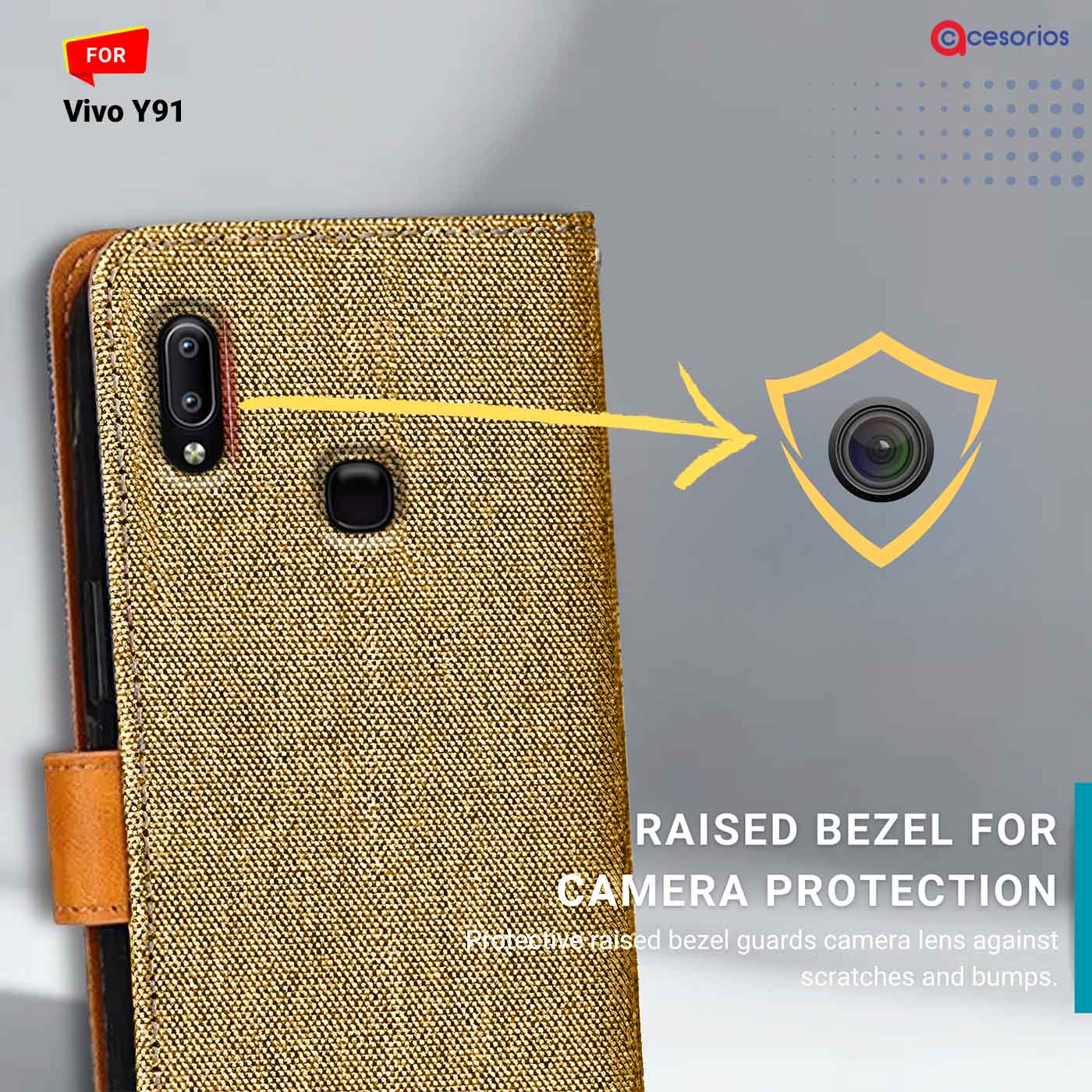 Accesorios Vivo Y91 denim flip cover – Light Brown – Image 2 #color_light b