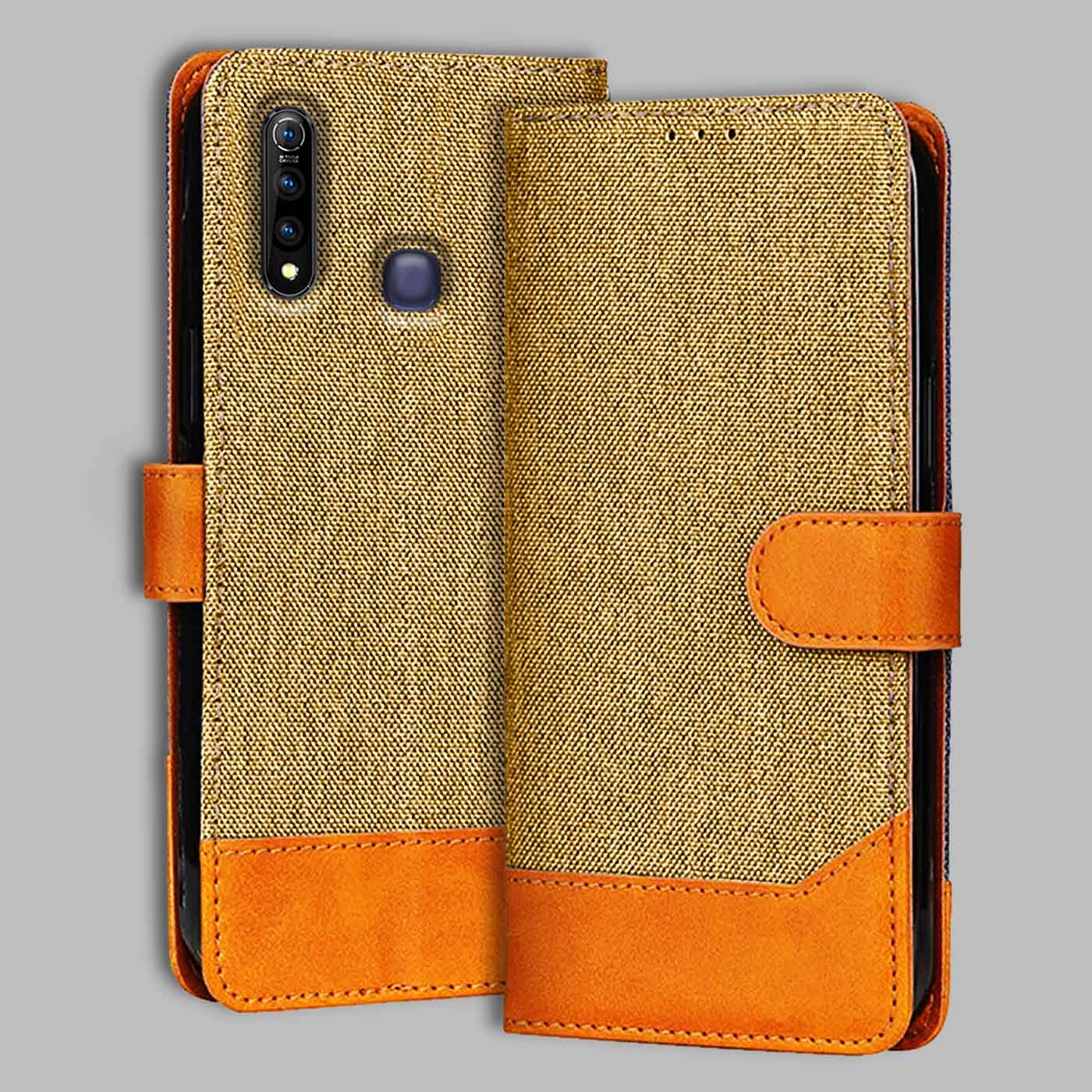 Accesorios Vivo Z1 Pro denim flip cover – Light Brown – Image 1 #color_light b
