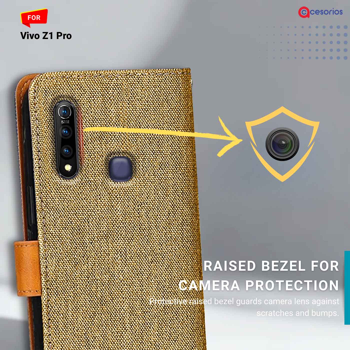 Accesorios Vivo Z1 Pro denim flip cover – Light Brown – Image 2 #color_light b