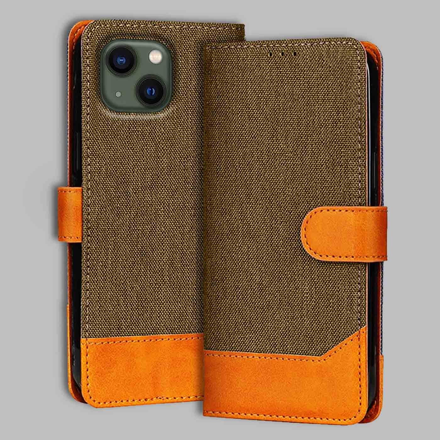 Accesorios iPhone 13 denim flip cover – Dark Brown – Image 1 #color_dark b
