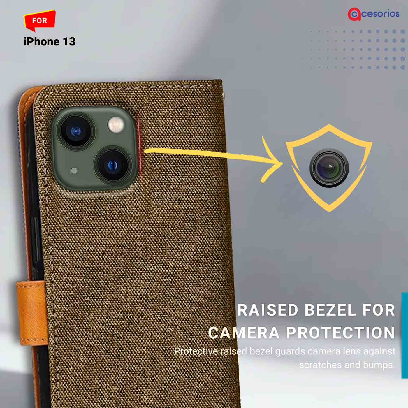 Accesorios iPhone 13 denim flip cover – Dark Brown – Image 2 #color_dark b