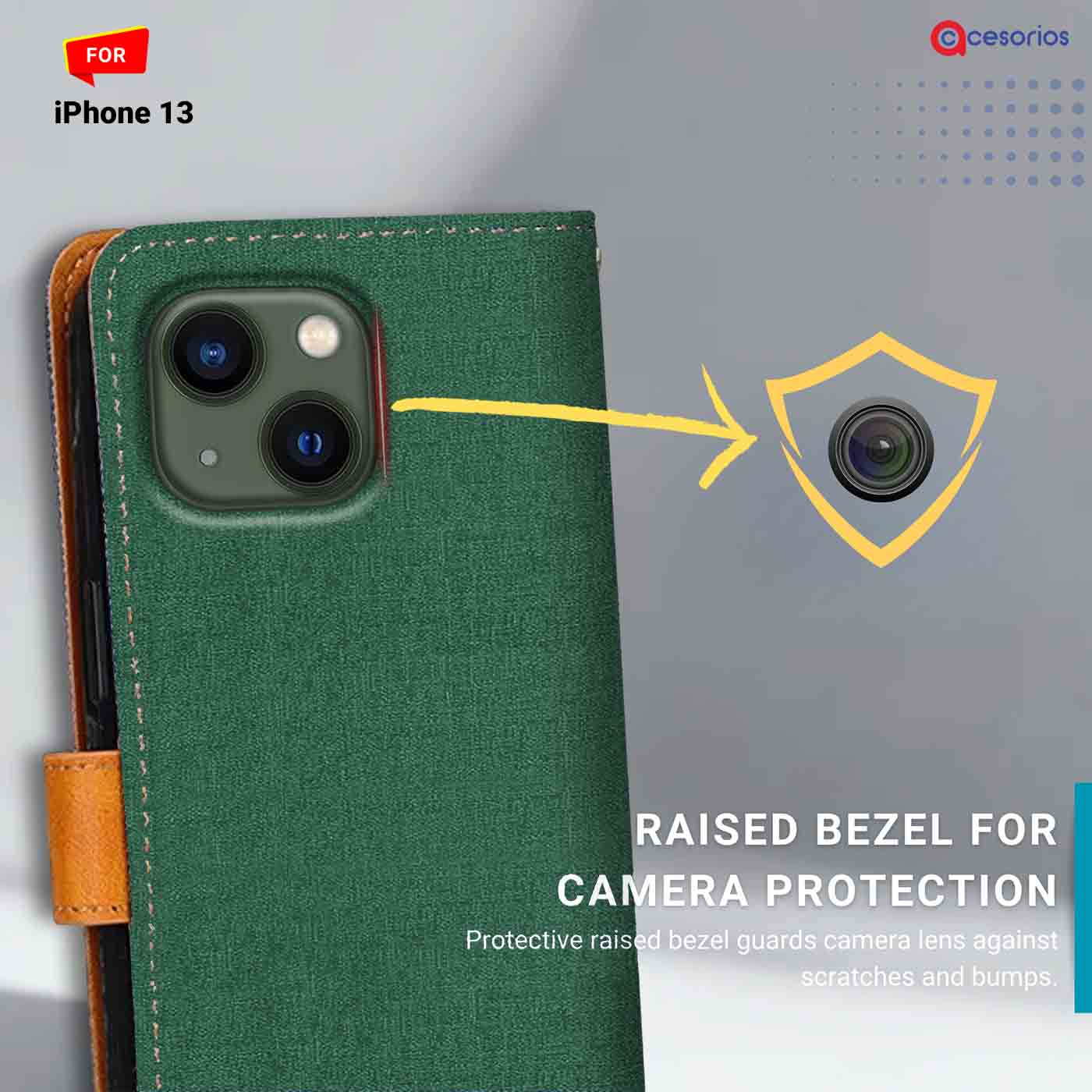 Accesorios iPhone 13 denim flip cover – Green – Image 2 #color_g