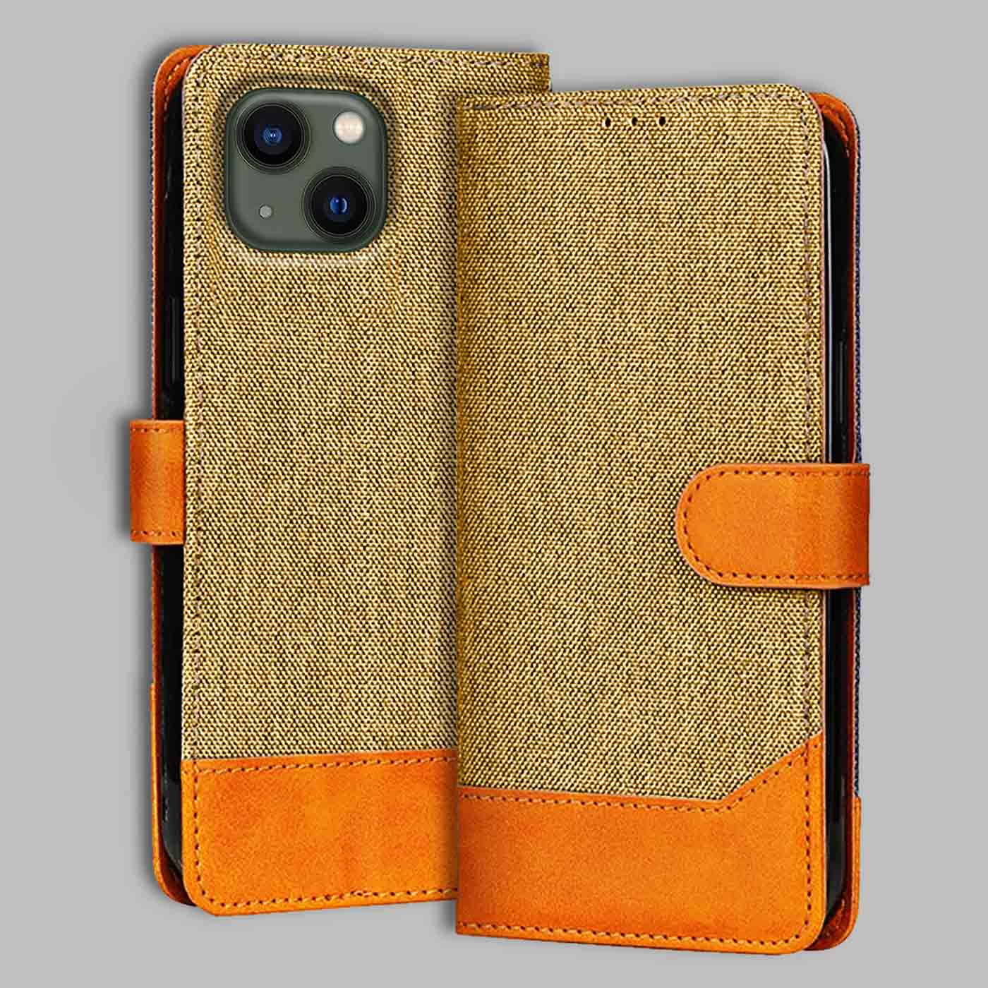 Accesorios iPhone 13 denim flip cover – Light Brown – Image 1 #color_light b