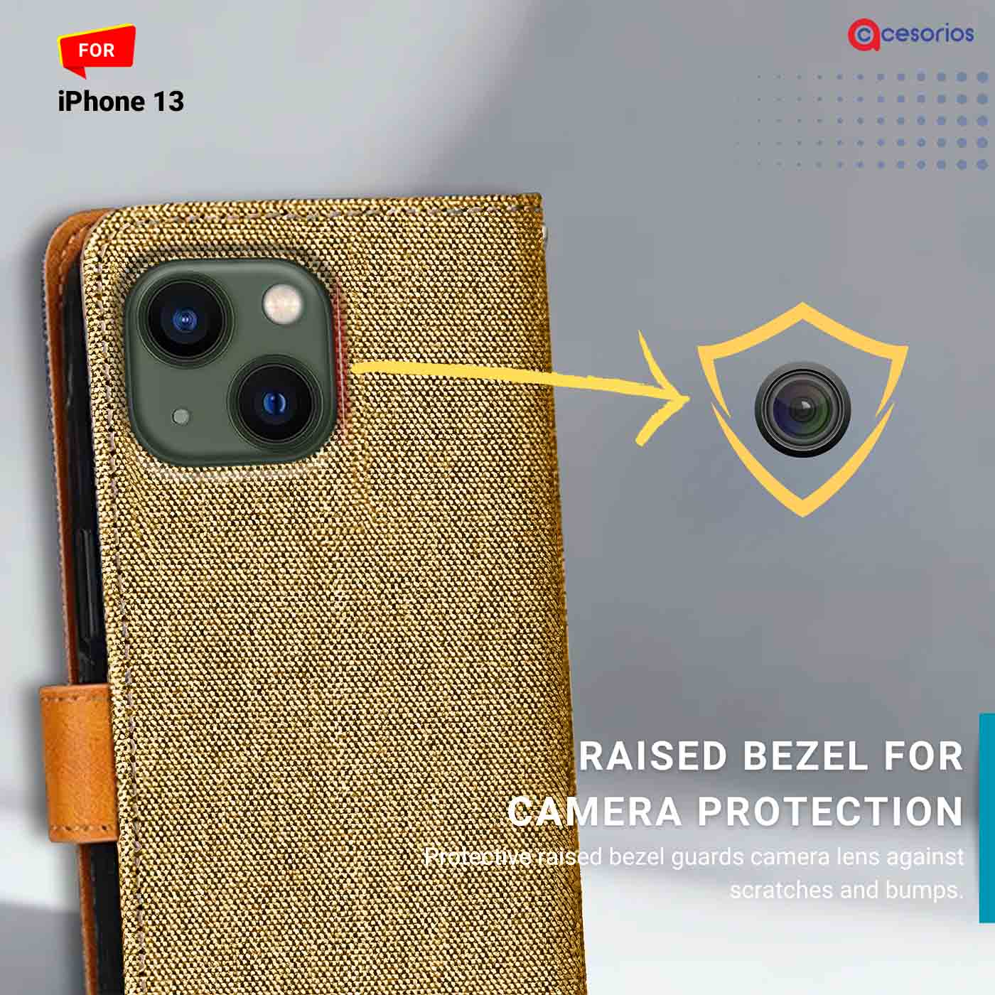 Accesorios iPhone 13 denim flip cover – Light Brown – Image 2 #color_light b