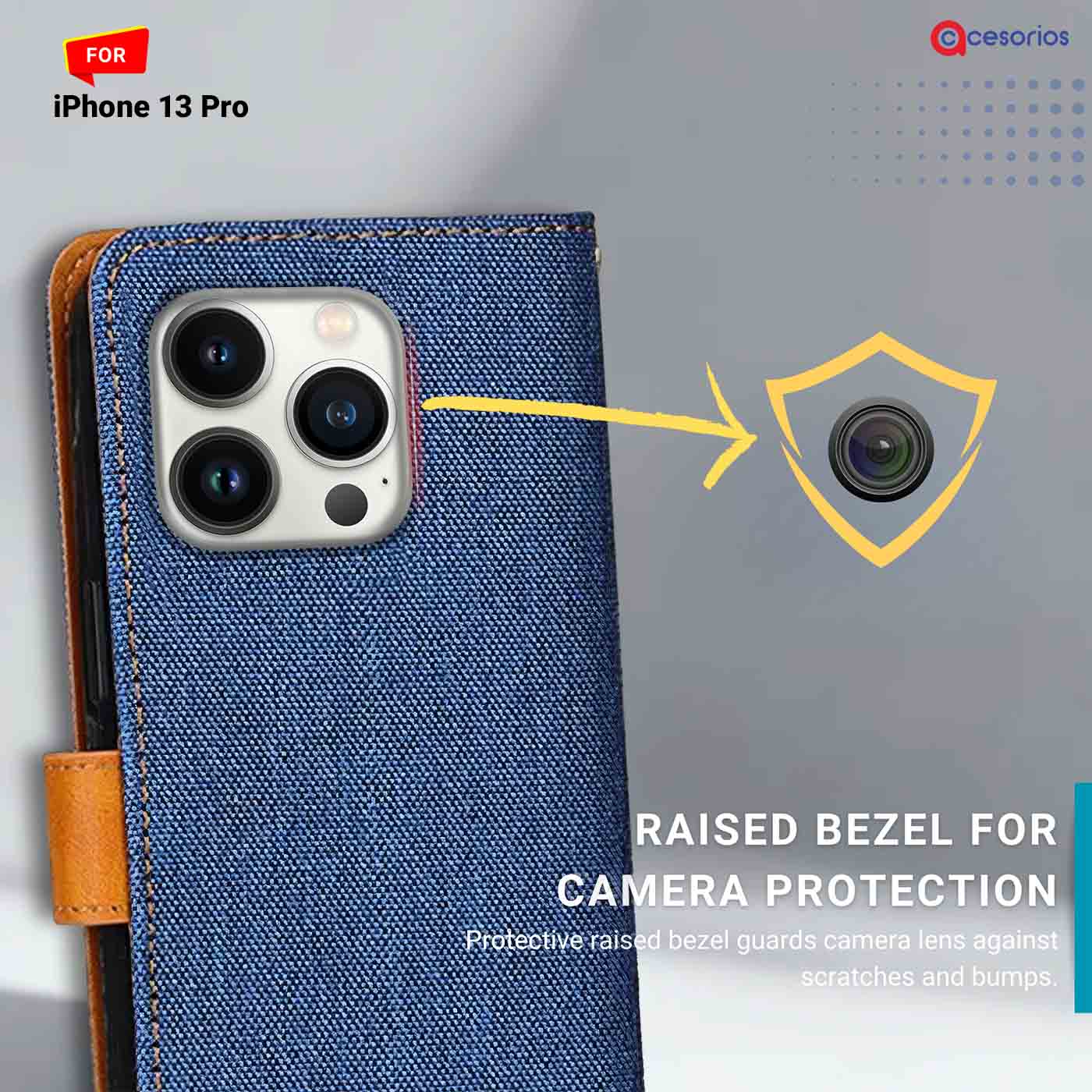 Accesorios iPhone 13 Pro denim flip cover – Blue – Image 2 #color_