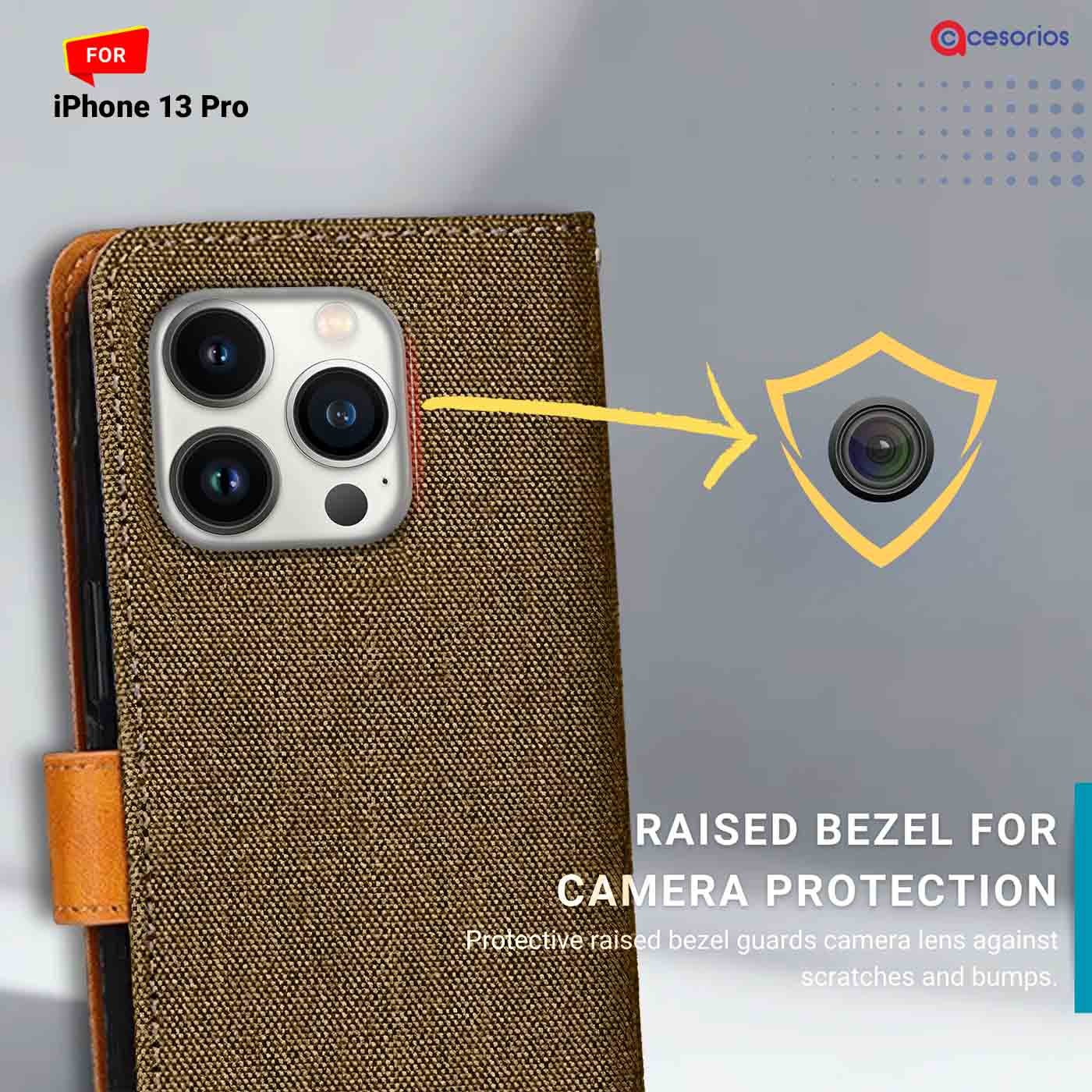 Accesorios iPhone 13 Pro denim flip cover – Dark Brown – Image 2 #color_dark b
