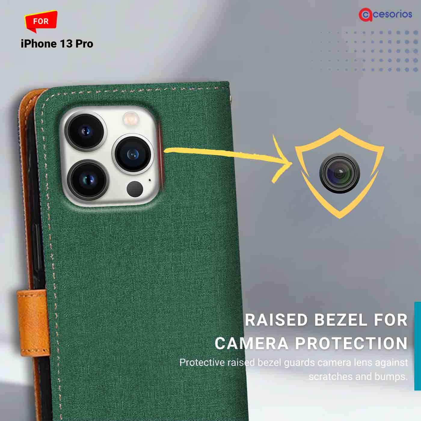 Accesorios iPhone 13 Pro denim flip cover – Green – Image 2 #color_g