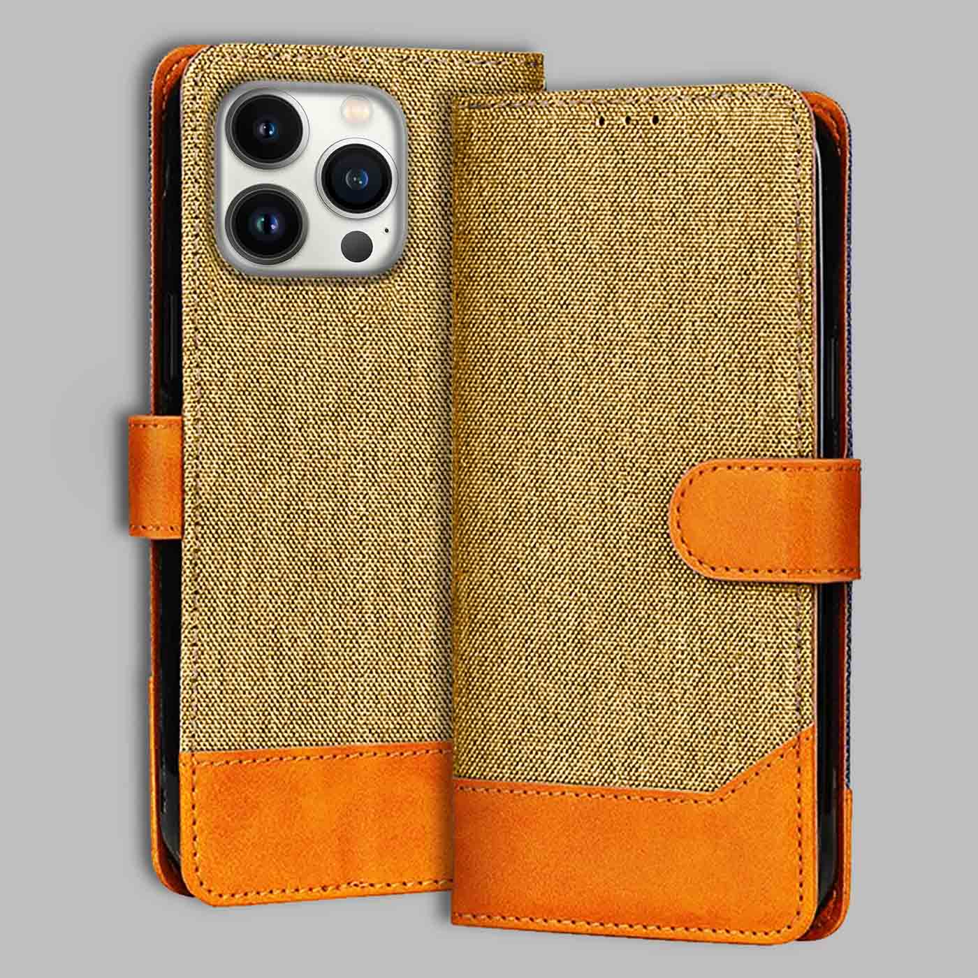 Accesorios iPhone 13 Pro denim flip cover – Light Brown – Image 1 #color_light b