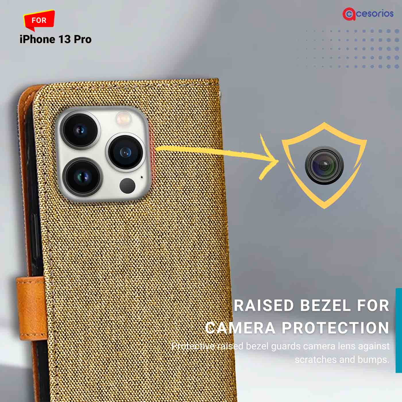 Accesorios iPhone 13 Pro denim flip cover – Light Brown – Image 2 #color_light b
