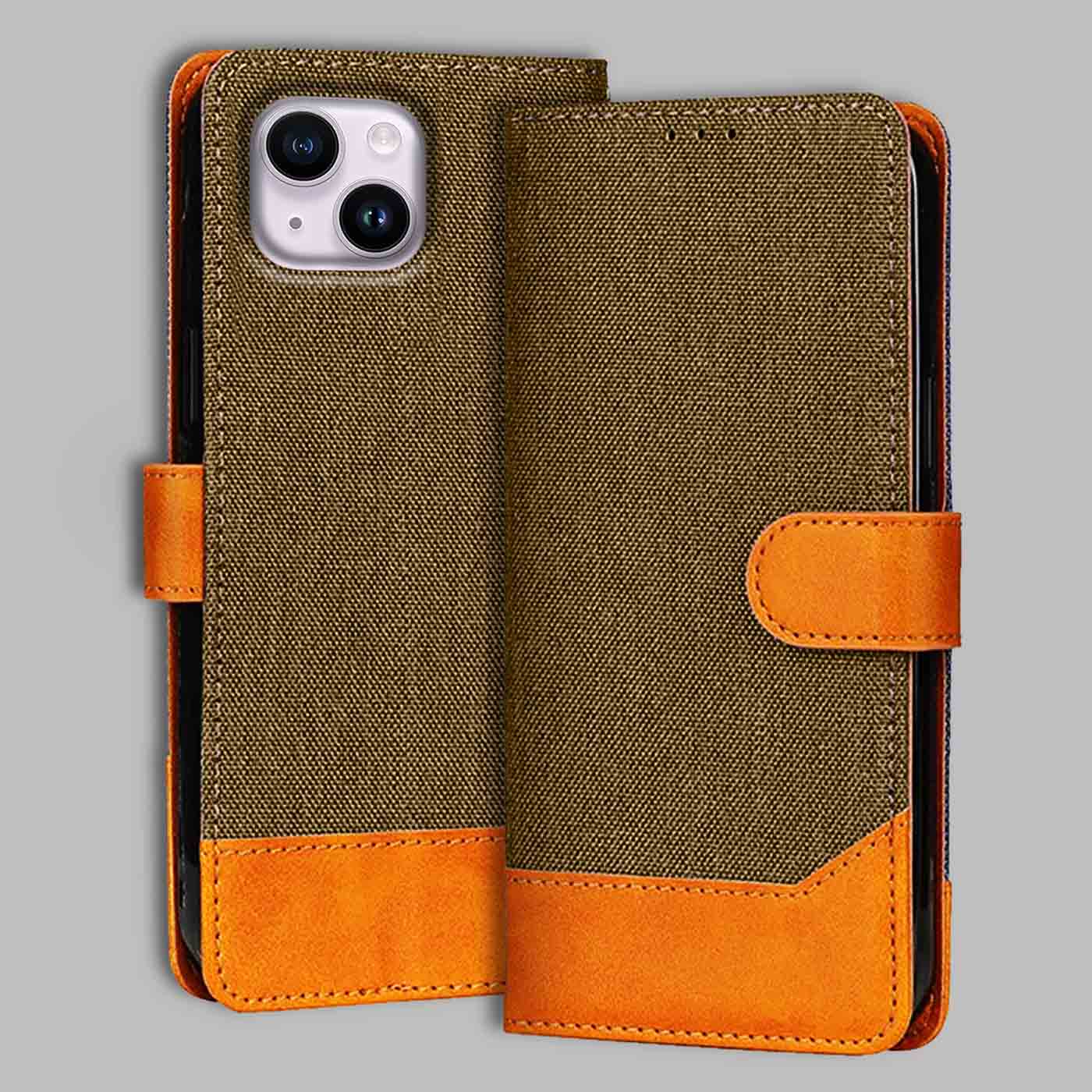 Accesorios iPhone 14 denim flip cover – Dark Brown – Image 1 #color_dark b