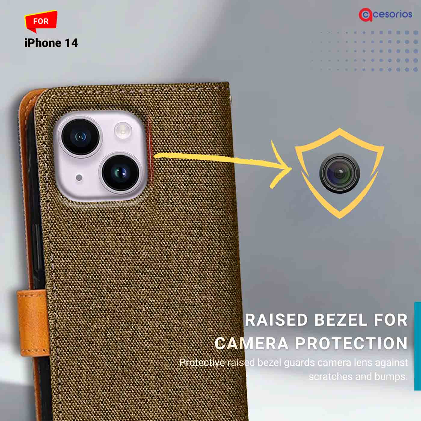 Accesorios iPhone 14 denim flip cover – Dark Brown – Image 2 #color_dark b