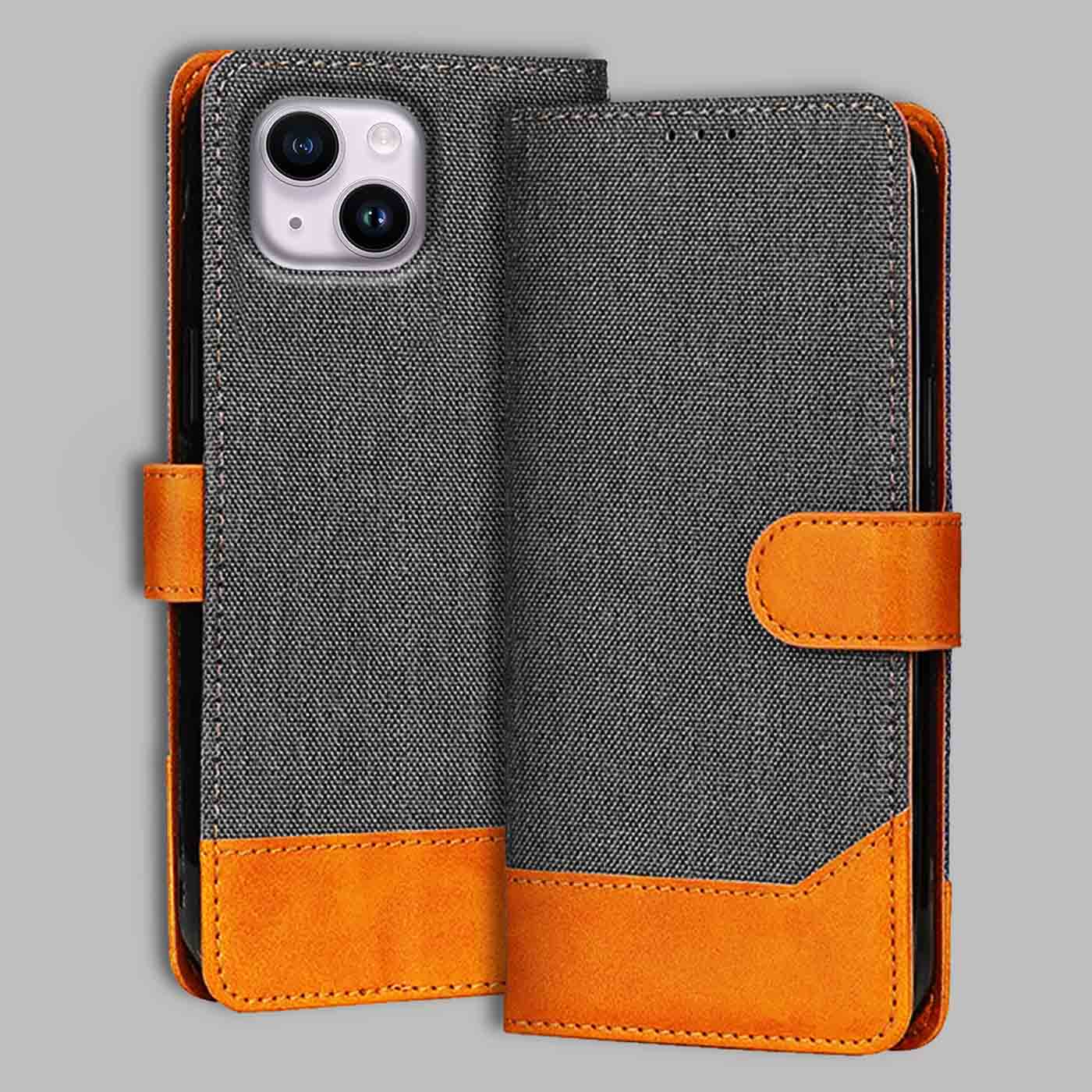 Accesorios iPhone 14 denim flip cover – Grey – Image 1 #color_