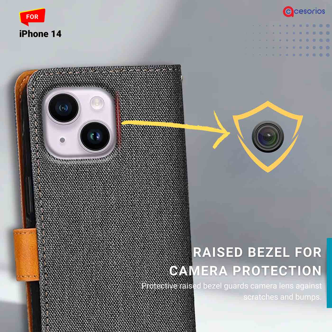 Accesorios iPhone 14 denim flip cover – Grey – Image 2 #color_