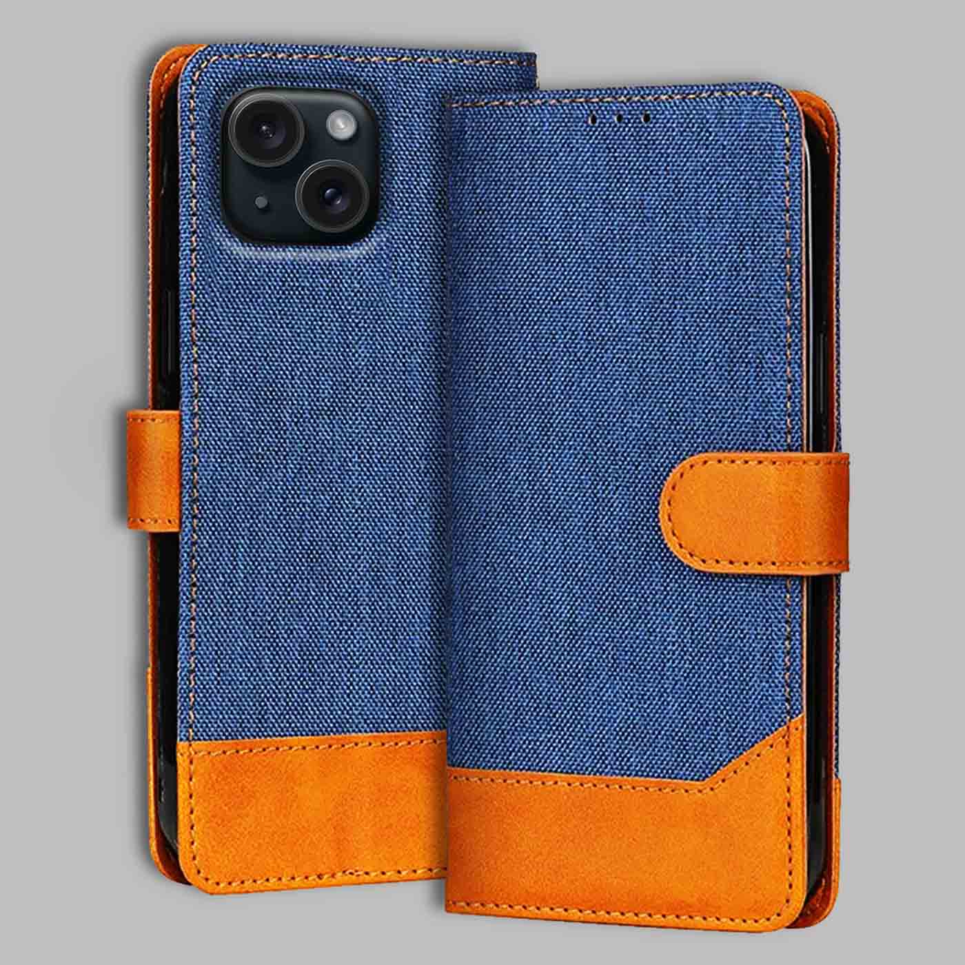 Accesorios iPhone 15 denim flip cover – Blue – Image 1 #color_