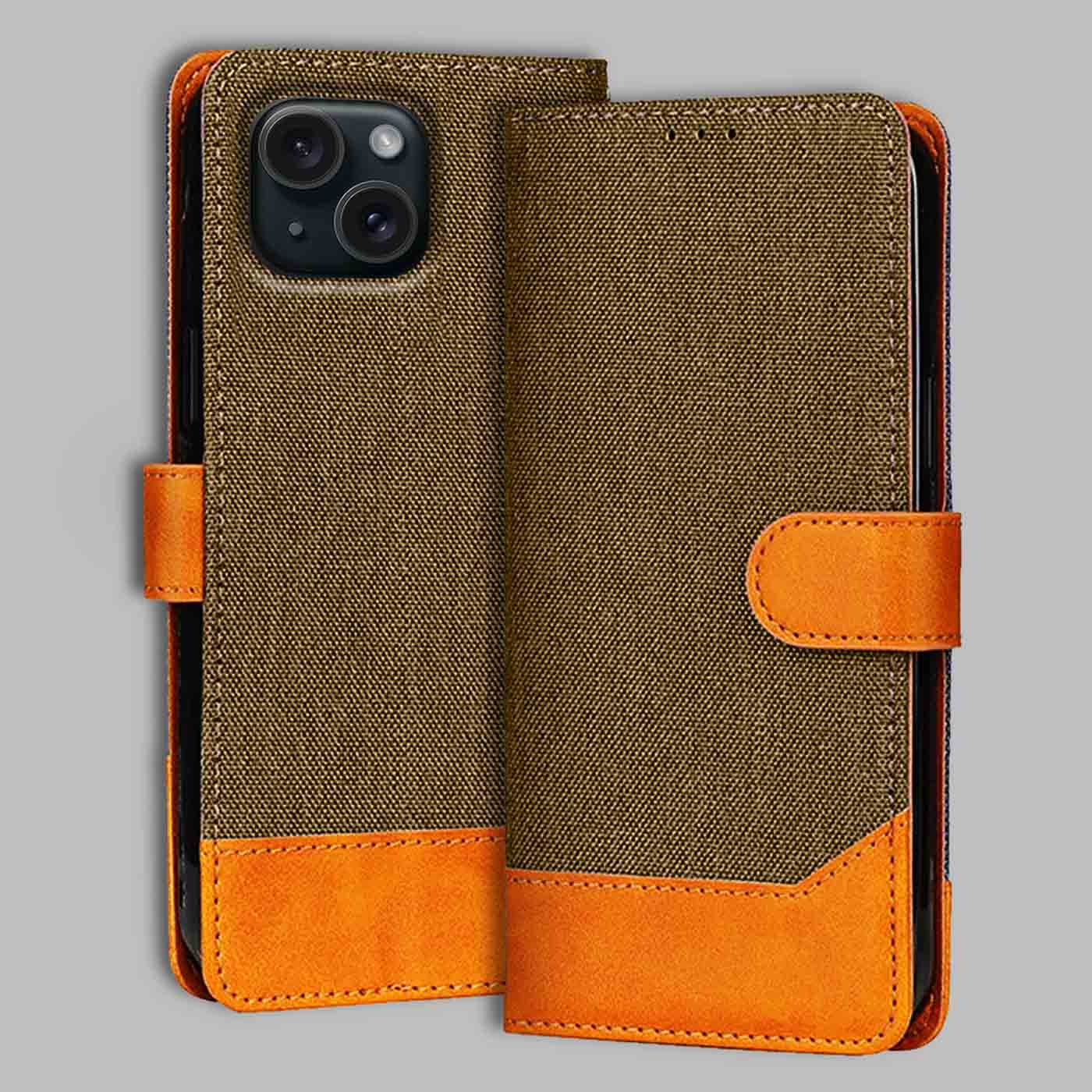 Accesorios iPhone 15 denim flip cover – Dark Brown – Image 1 #color_dark b