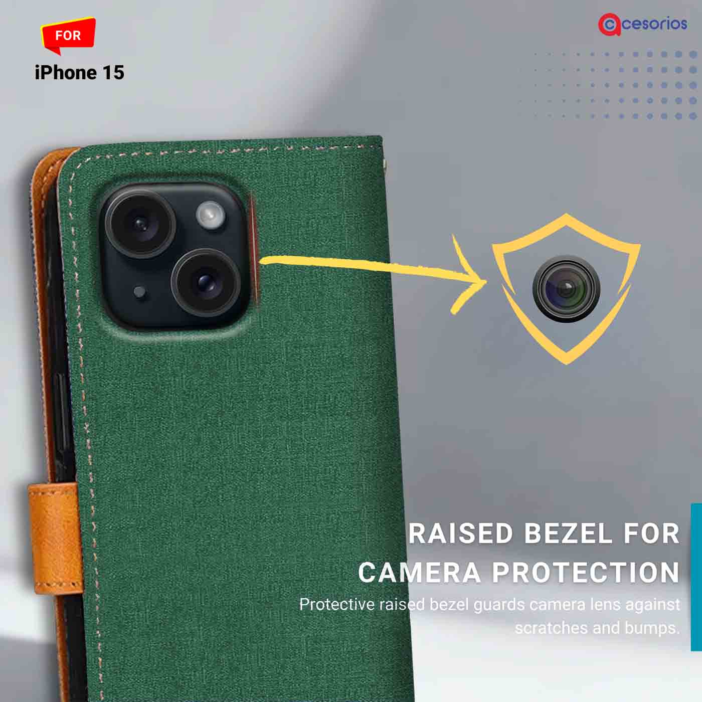 Accesorios iPhone 15 denim flip cover – Green – Image 2 #color_g