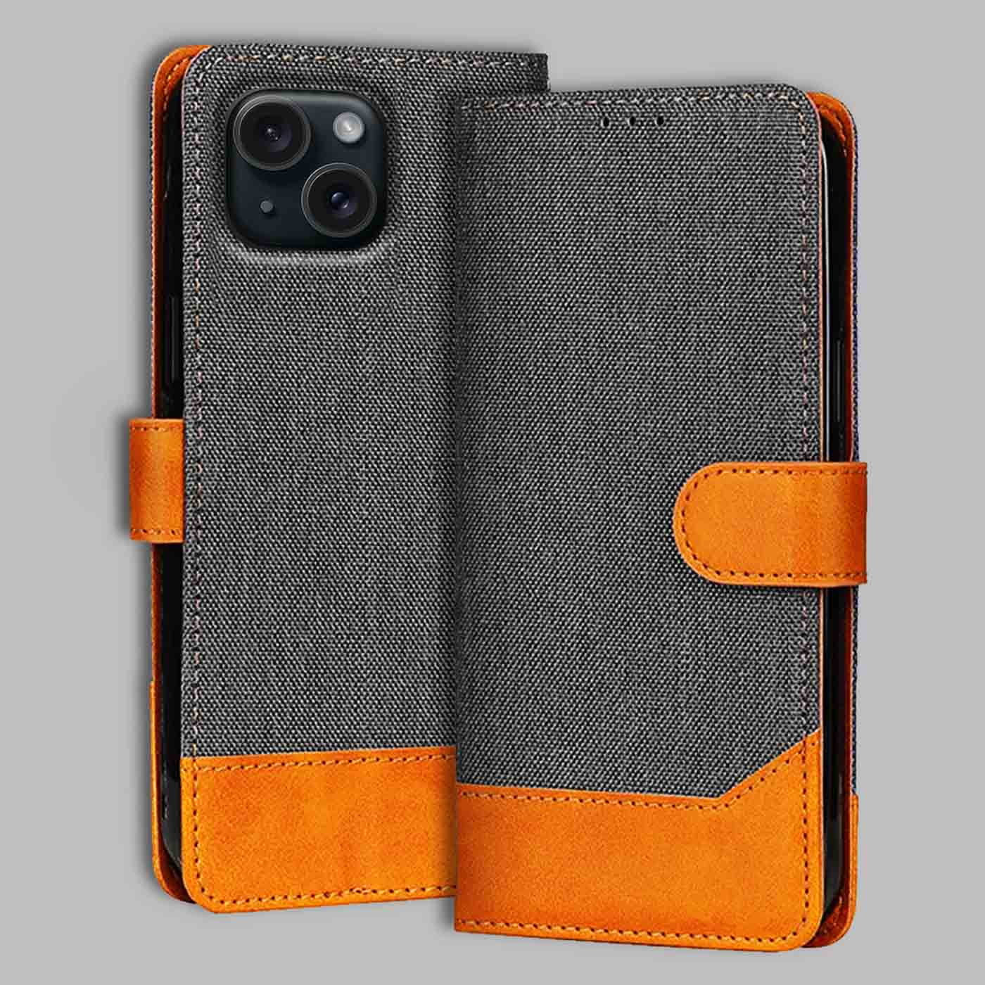 Accesorios iPhone 15 denim flip cover – Grey – Image 1 #color_