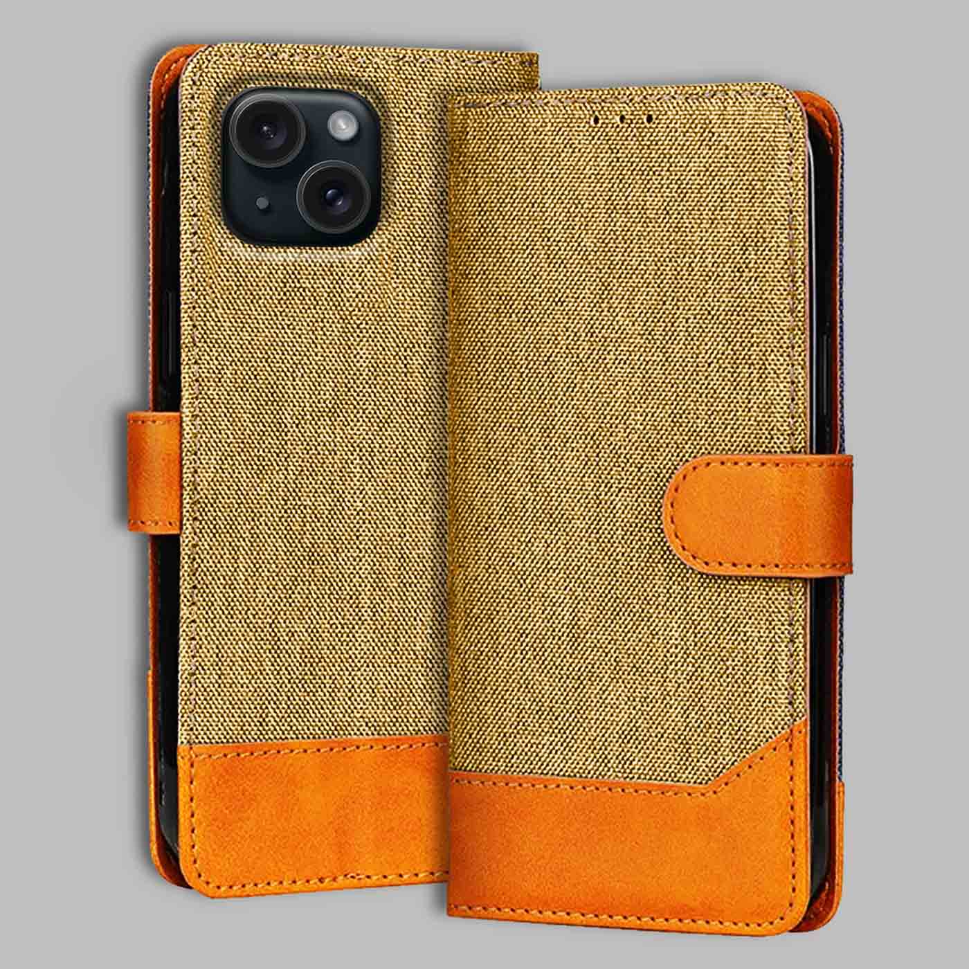 Accesorios iPhone 15 denim flip cover – Light Brown – Image 1 #color_light b