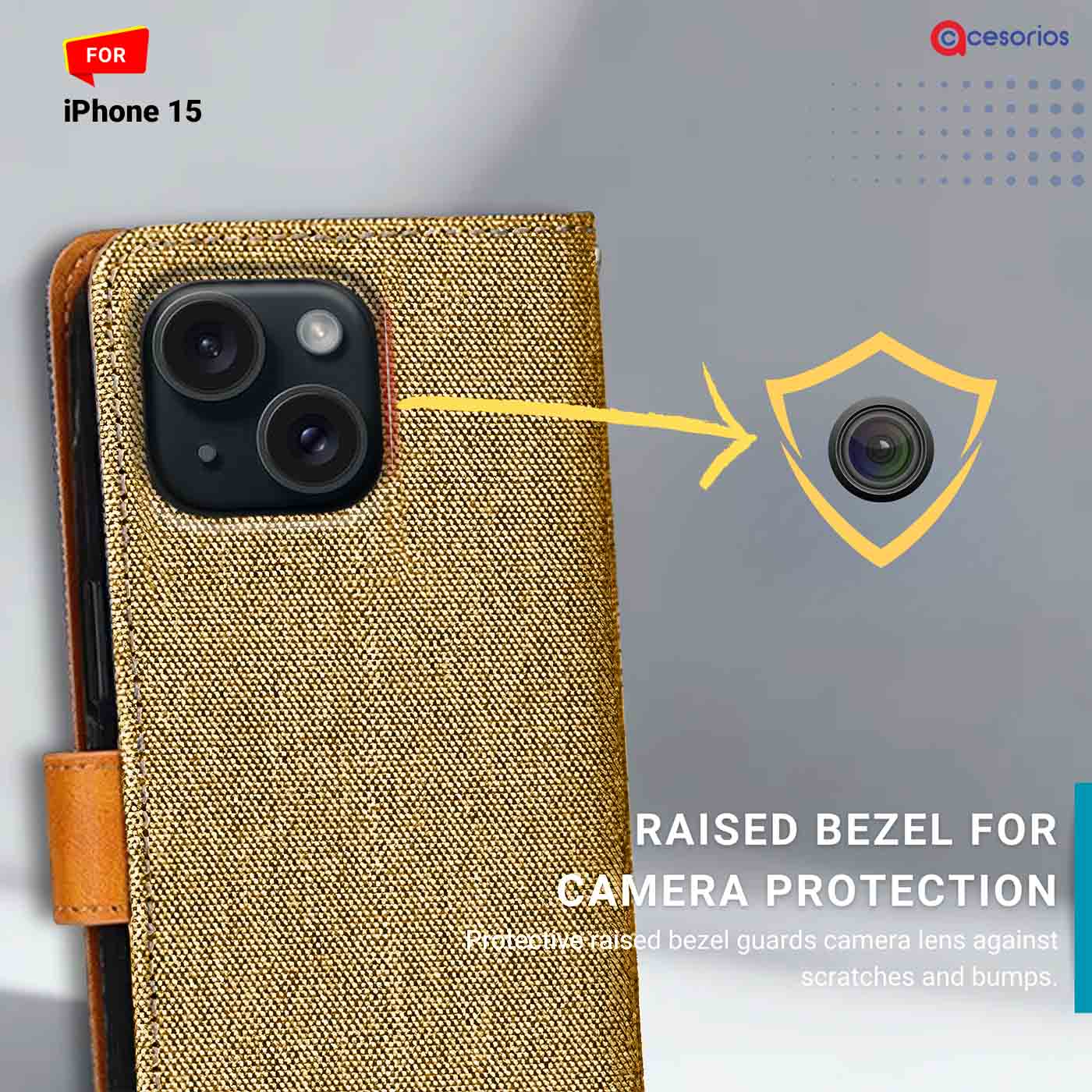 Accesorios iPhone 15 denim flip cover – Light Brown – Image 2 #color_light b