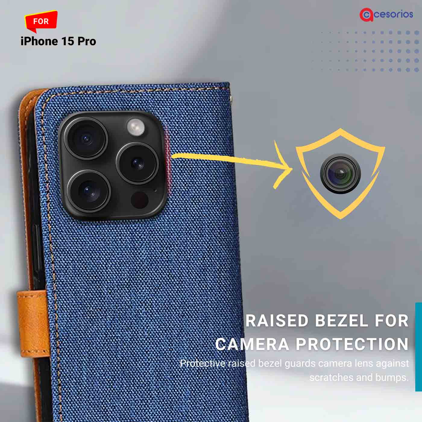 Accesorios iPhone 15 Pro denim flip cover – Blue – Image 2 #color_