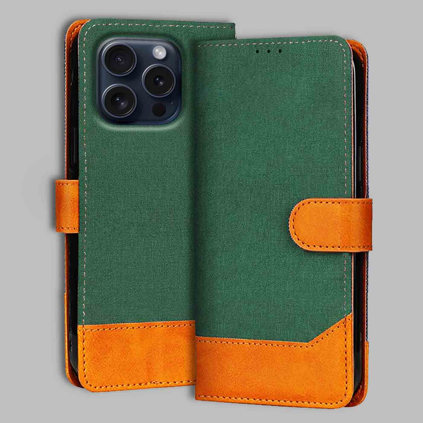 Accesorios iPhone 15 Pro denim flip cover – Green – Image 1 #color_g