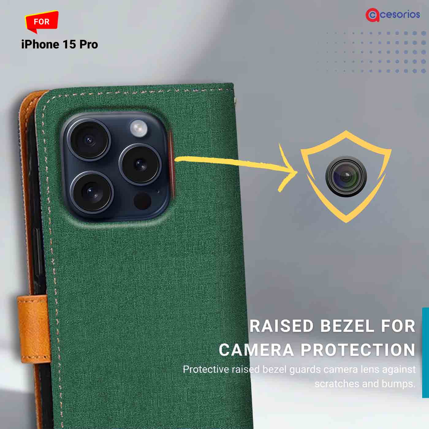 Accesorios iPhone 15 Pro denim flip cover – Green – Image 2 #color_g