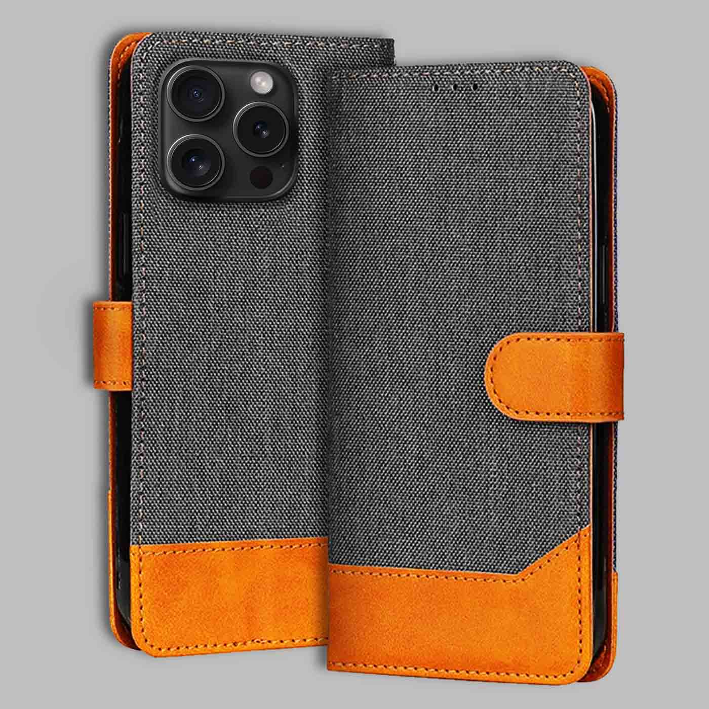 Accesorios iPhone 15 Pro denim flip cover – Grey – Image 1 #color_