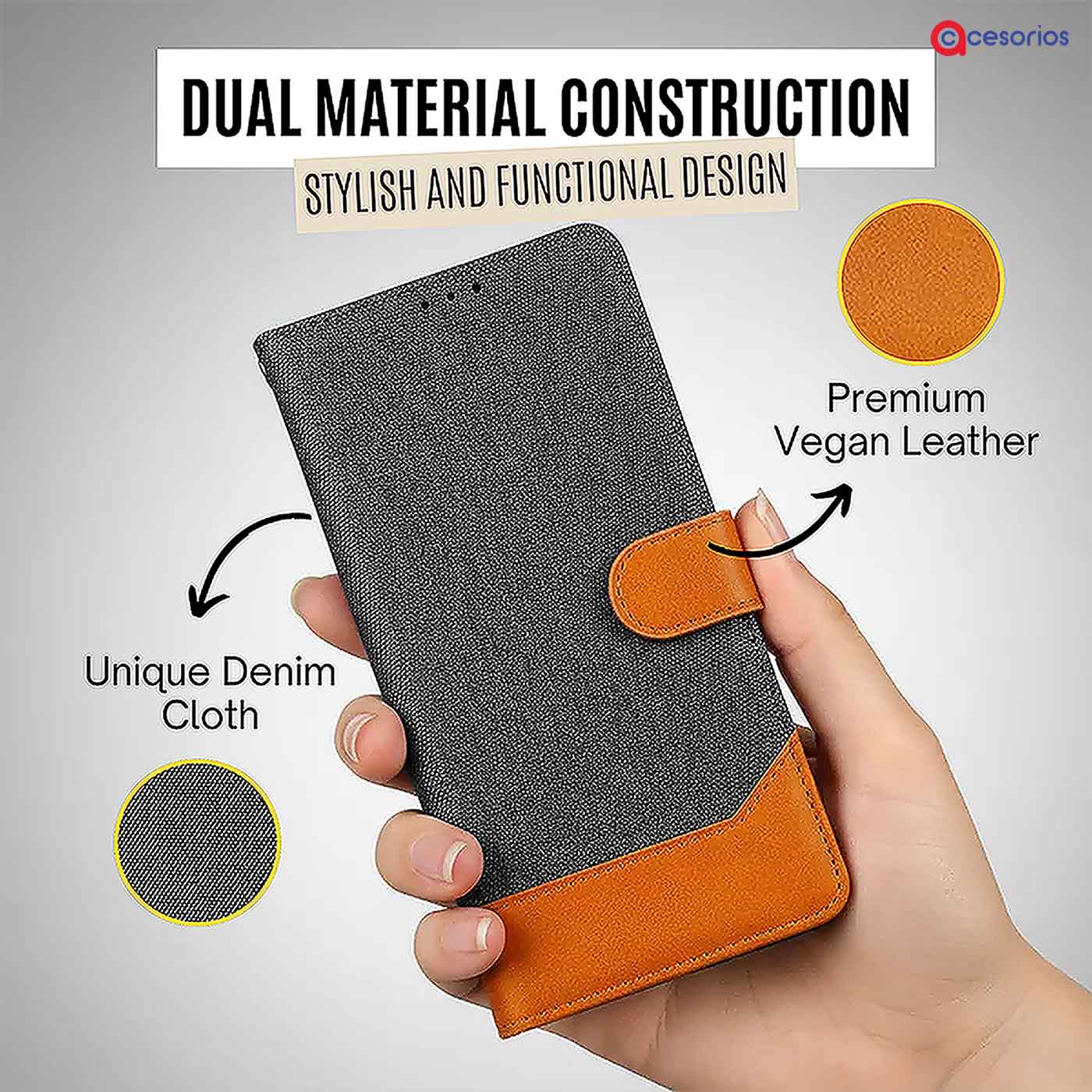 Accesorios iPhone 16 denim flip cover – Grey – Image 3 #color_