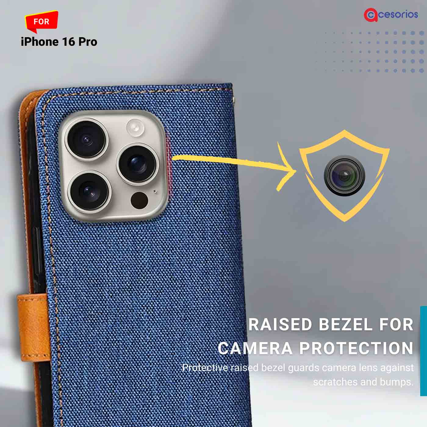 Accesorios iPhone 16 Pro denim flip cover – Blue – Image 2 #color_