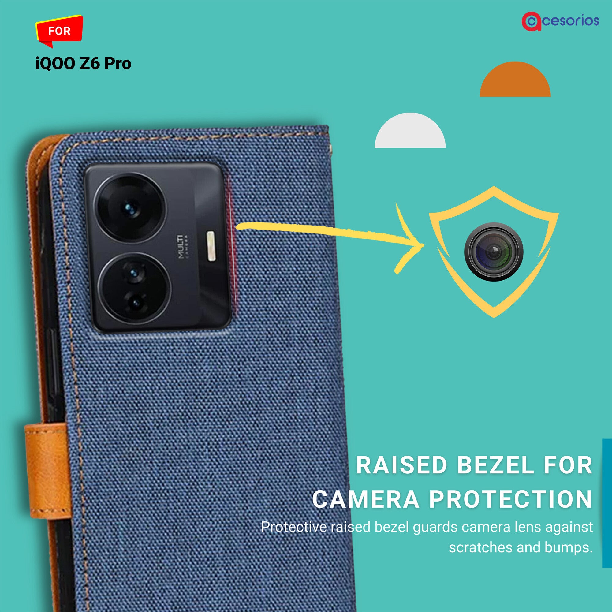 Accesorios Iqoo Z6 Pro denim flip cover – Blue – Image 2 #color_blue